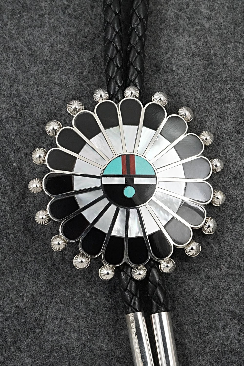 Multi-Stone & Sterling Silver Inlay Bolo Tie - April Unkestine