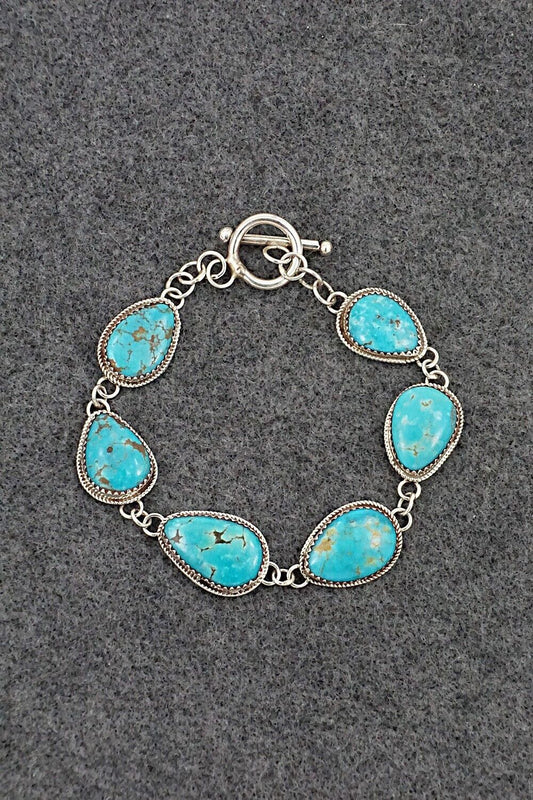 Turquoise & Sterling Silver Link Bracelet - Ernest Hawthorne