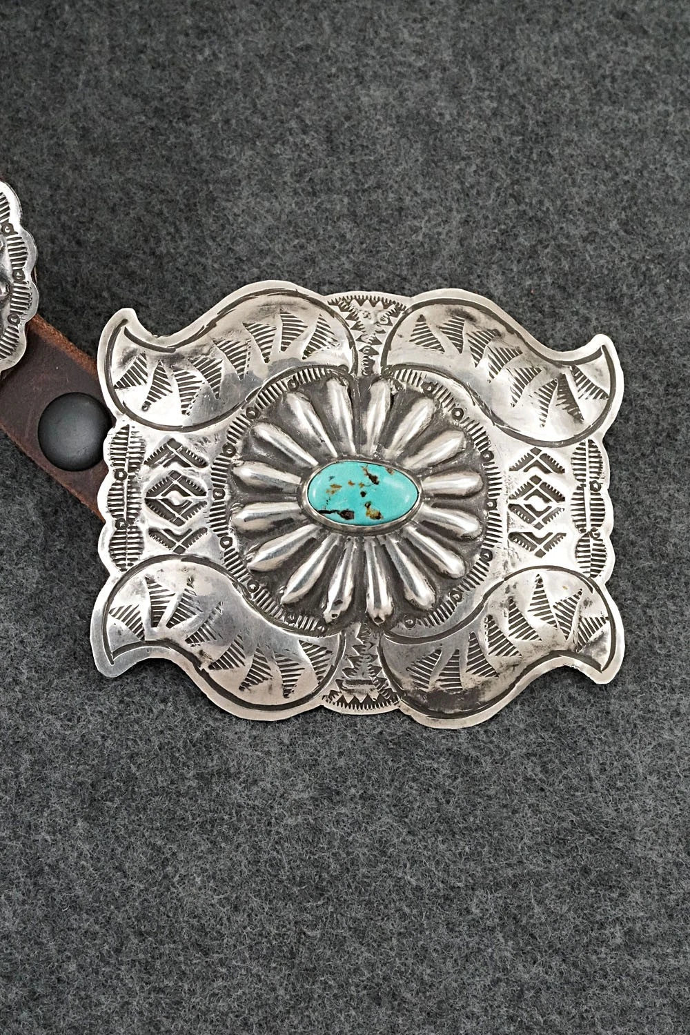 Turquoise, Sterling Silver & Leather Concho Belt - Marilyn Ramone