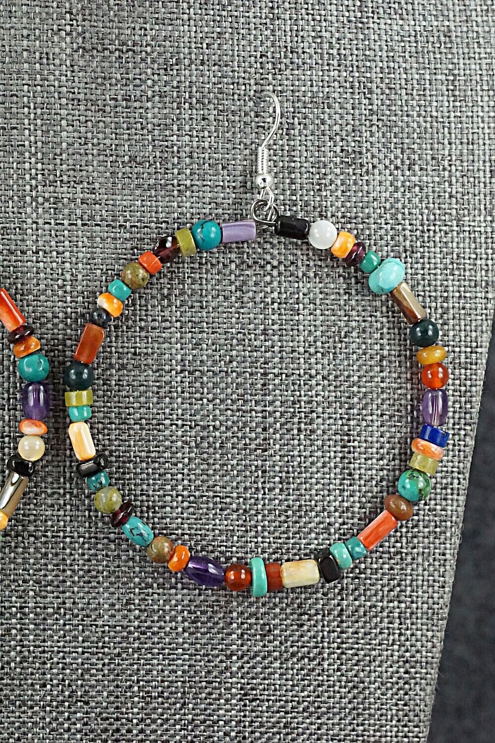Multi Stone & Sterling Silver Hoop Earrings - Helen Tsosie
