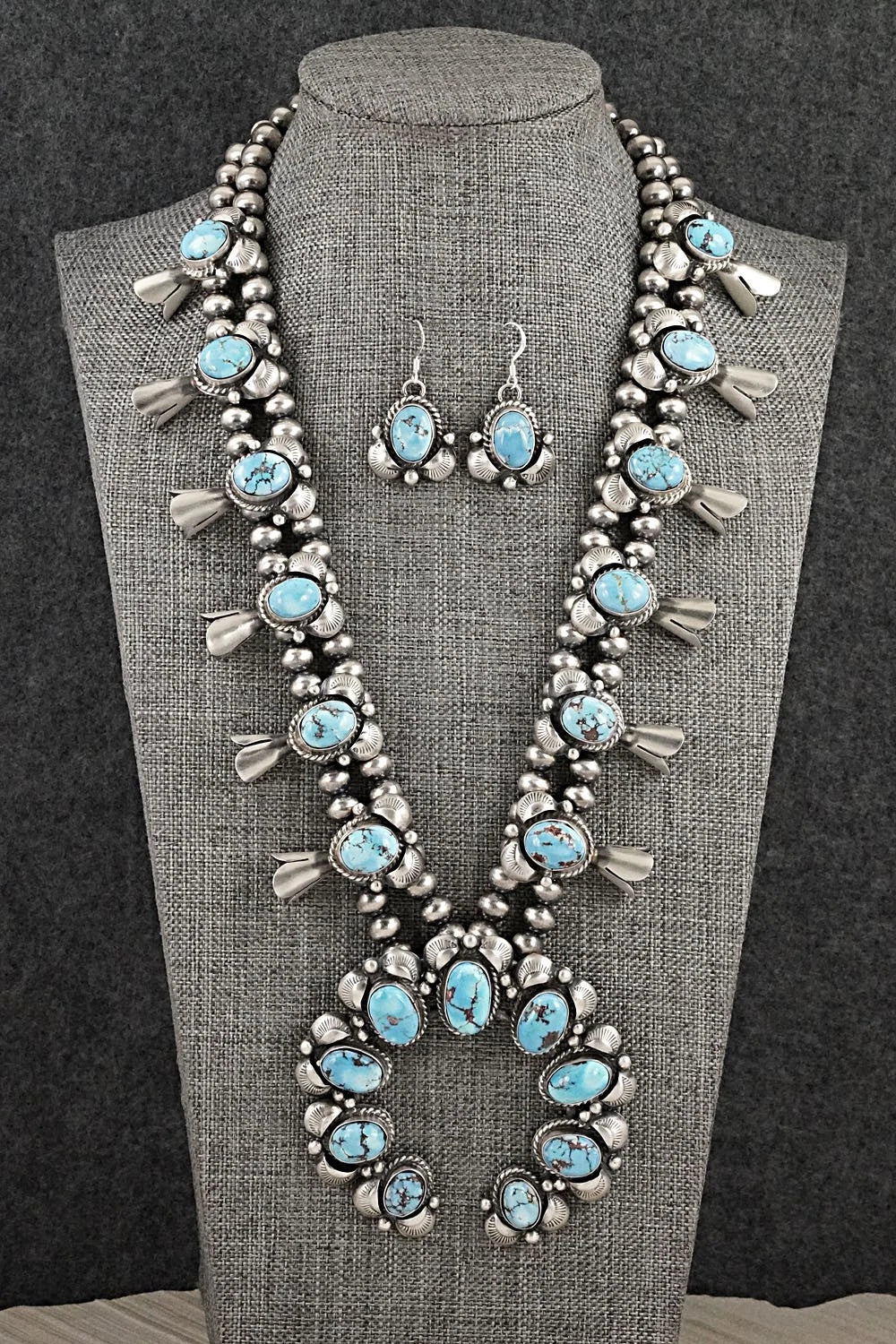 Turquoise & Sterling Silver Squash Blossom Set - Vernon Johnson