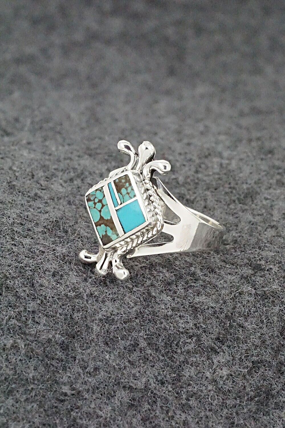 Turquoise & Sterling Silver Inlay Ring - James Manygoats - Size 8
