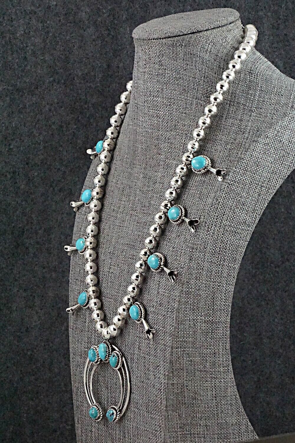 Turquoise & Sterling Silver Squash Blossom Necklace - Phil Garcia