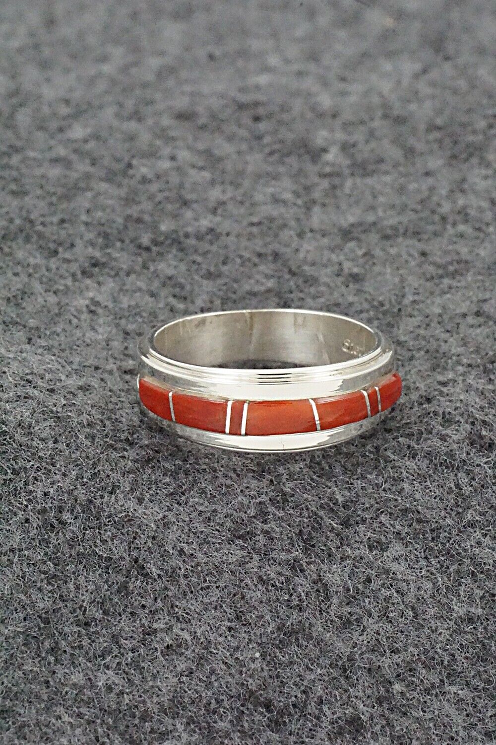 Coral & Sterling Silver Inlay Ring - Wilbert Muskett Jr. - Size 8