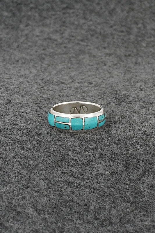 Turquoise & Sterling Silver Inlay Ring - Matilda Chattin - Size 7