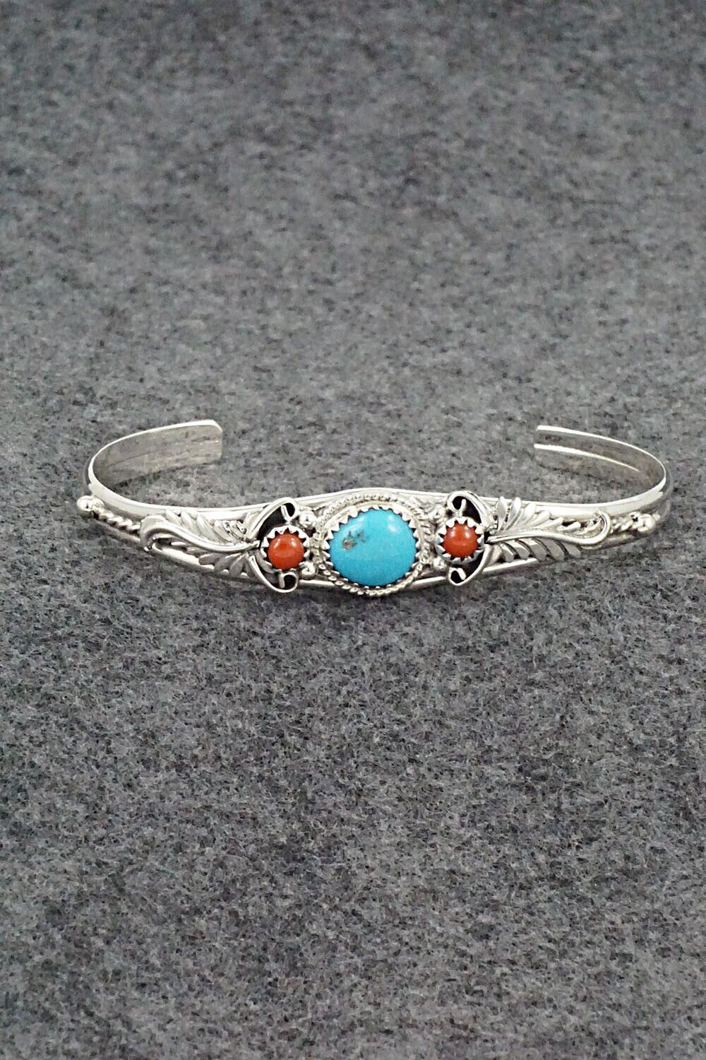 Turquoise, Coral & Sterling Silver Bracelet - Alice Rose Saunders