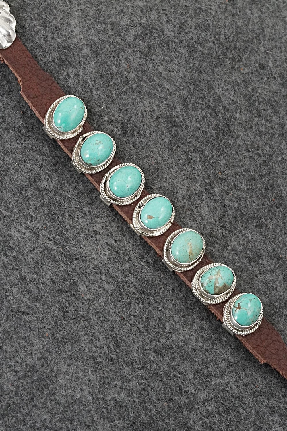 Turquoise, Sterling Silver & Leather Bracelet - Marlene Ramone