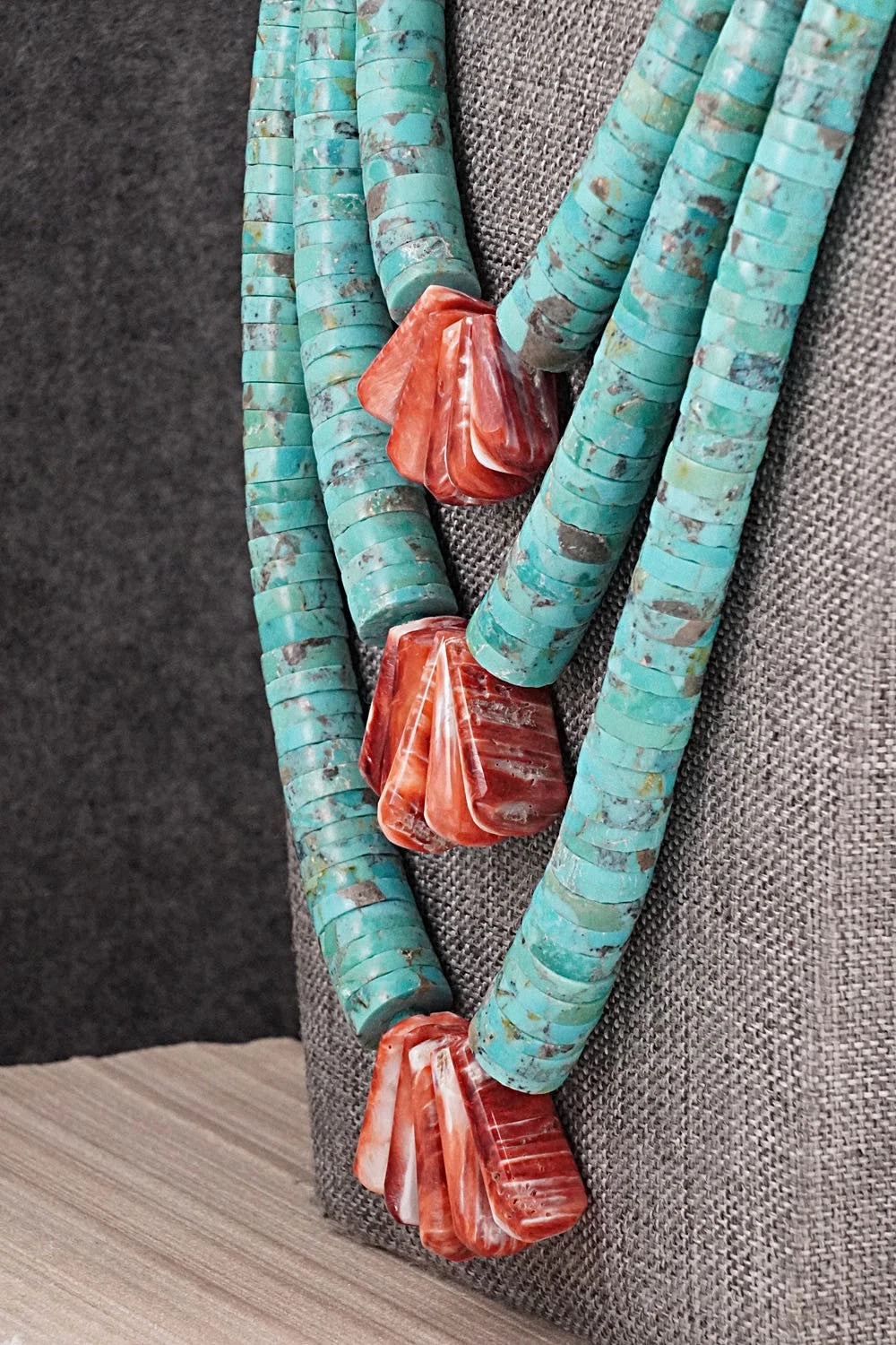 Turquoise, Spiny Oyster and Sterling Silver Necklace - Lupe Lovato