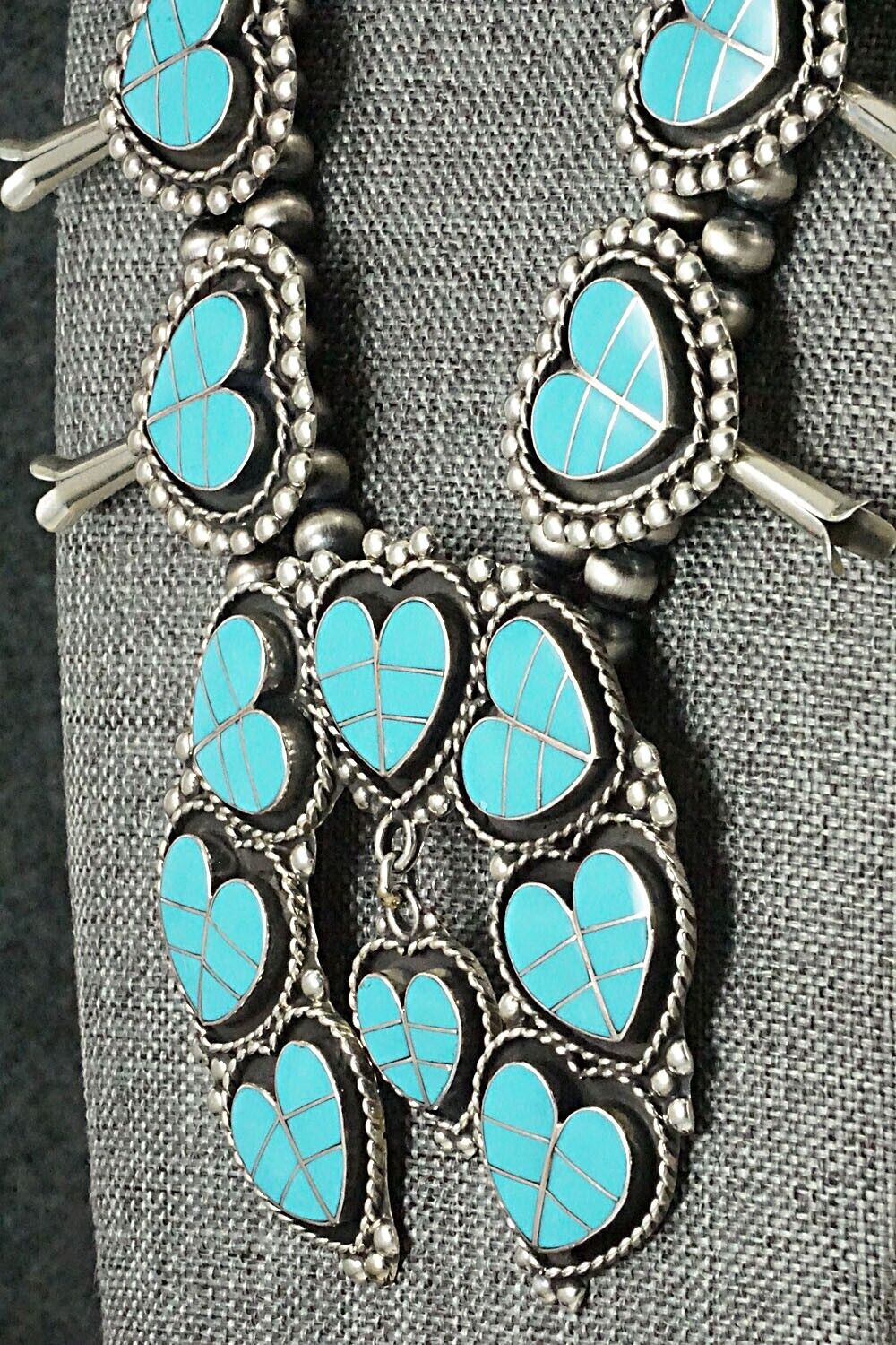 Turquoise & Sterling Silver Squash Blossom Set - Faye Lowsayatee
