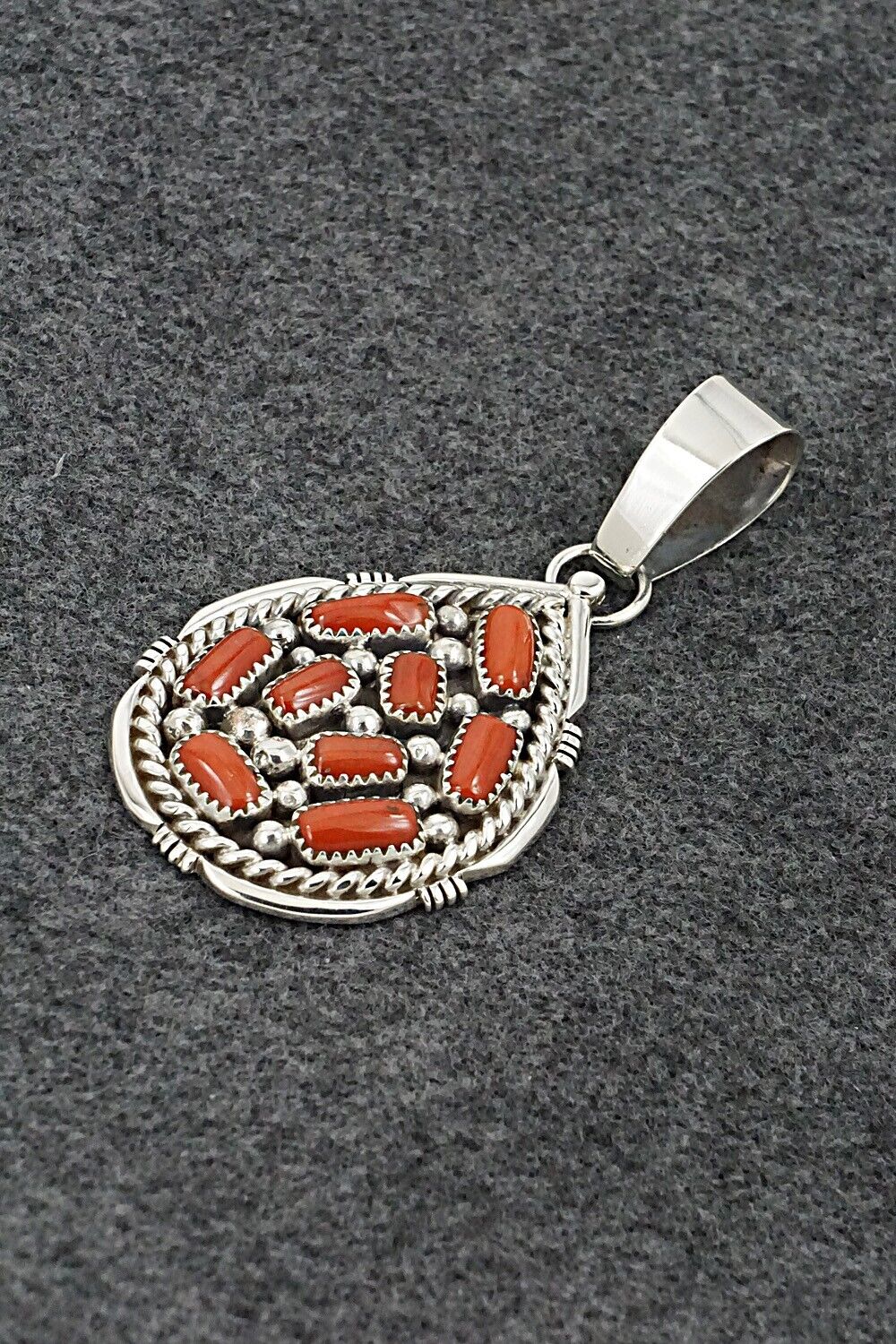 Coral & Sterling Silver Pendant - Chester Charley