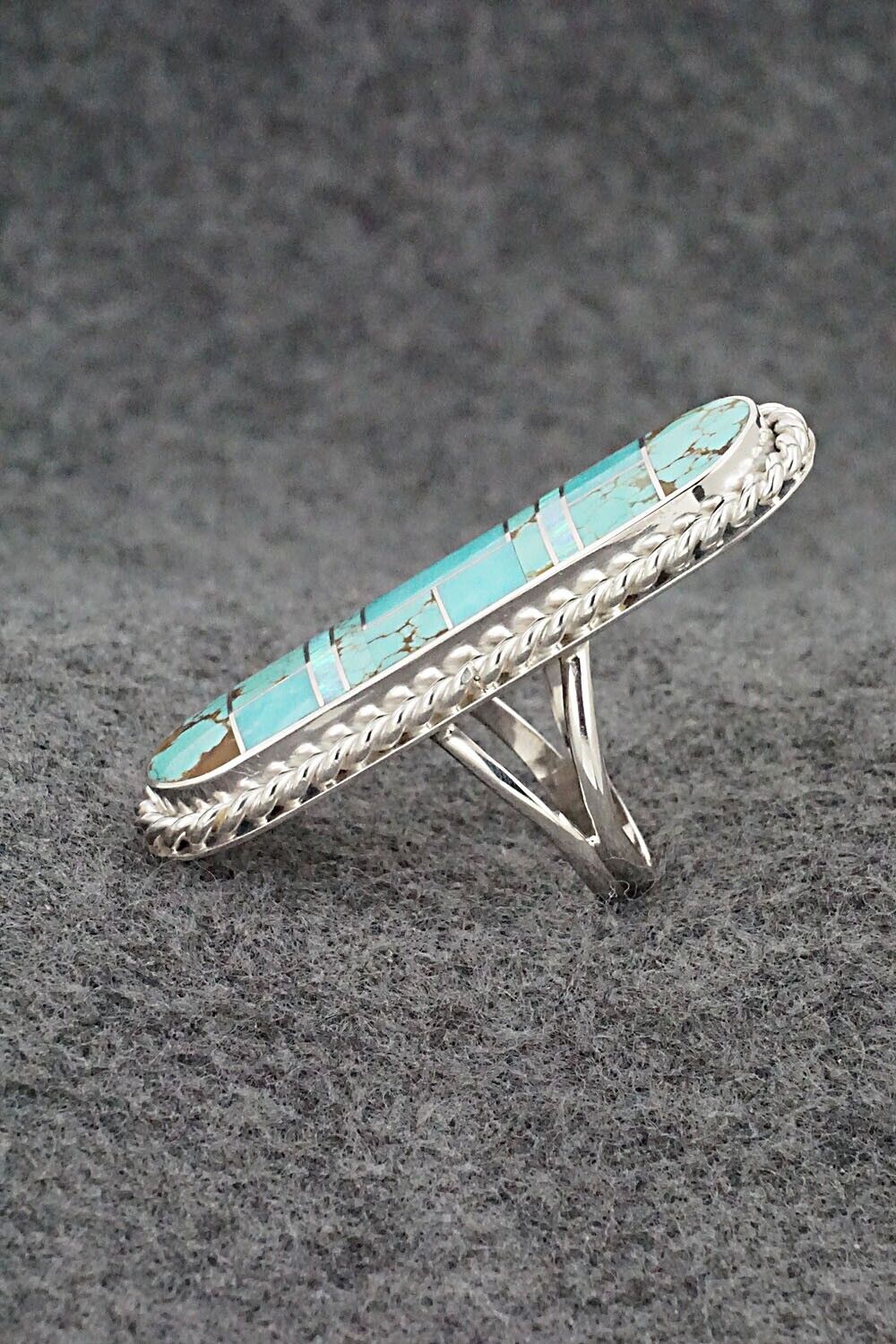 Turquoise, Opalite & Sterling Silver Inlay Ring - Curtis Manygoats - Size 7.5