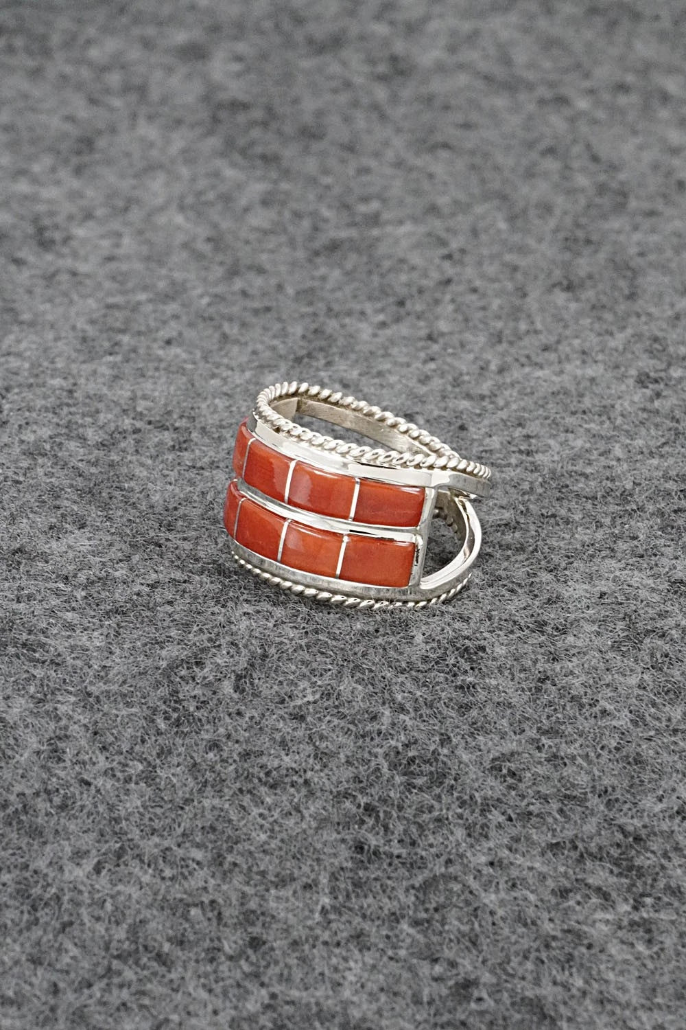 Coral and Sterling Silver Ring - Bruce Johnson - Size 6