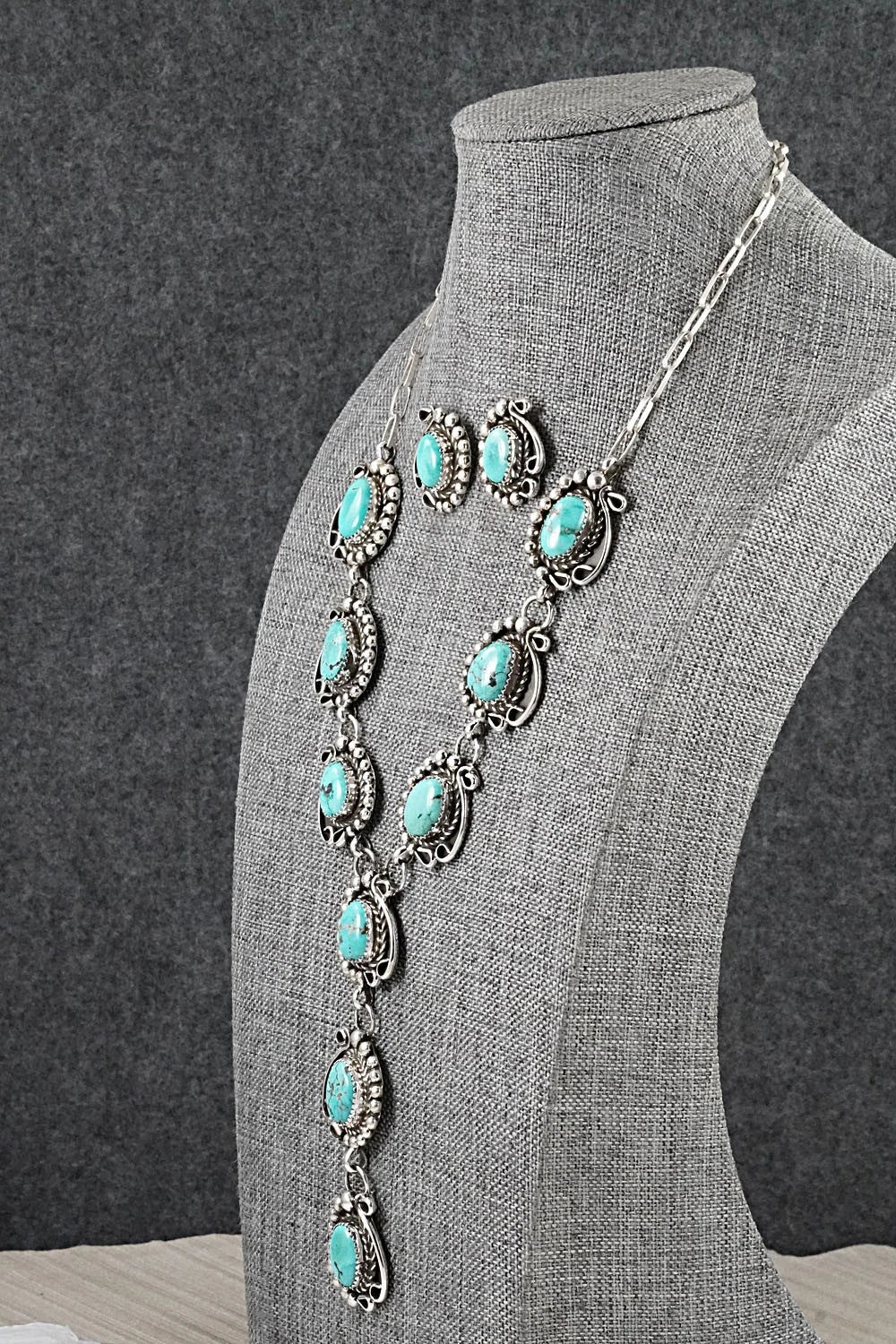 Turquoise & Sterling Silver Necklace and Earrings Set - Phil Nez