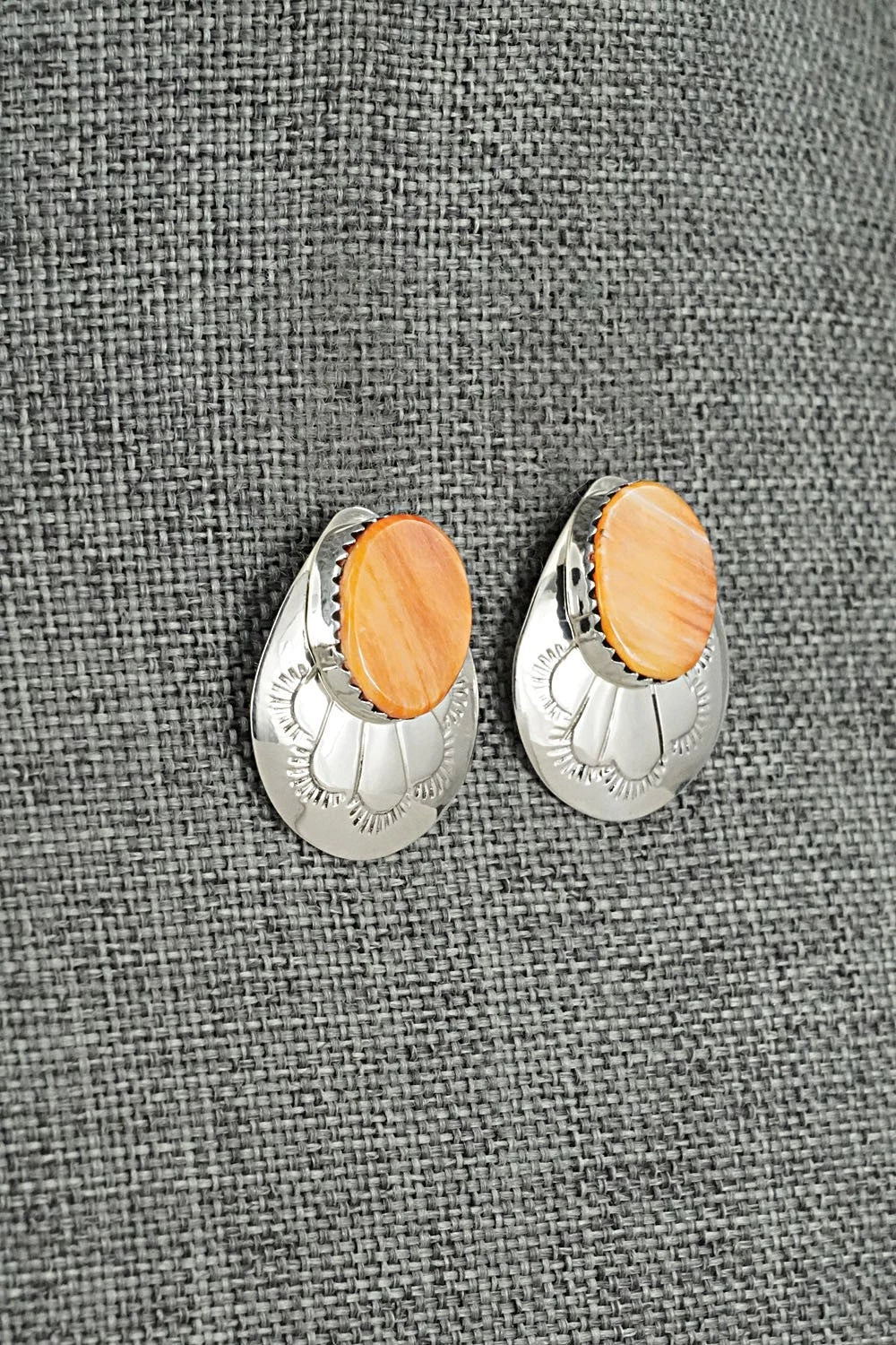 Spiny Oyster & Sterling Silver Earrings - Brenda Bahe