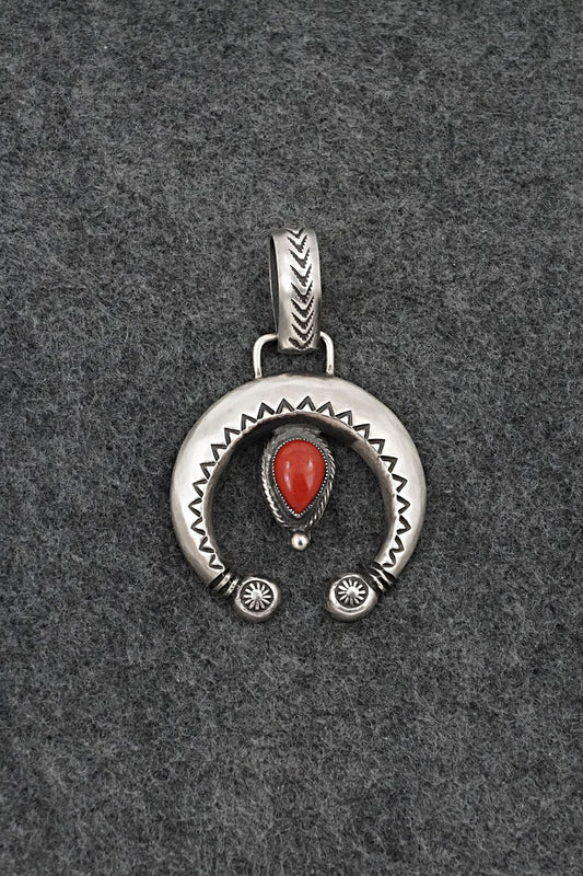 Coral & Sterling Silver Naja Pendant - Calvin Martinez