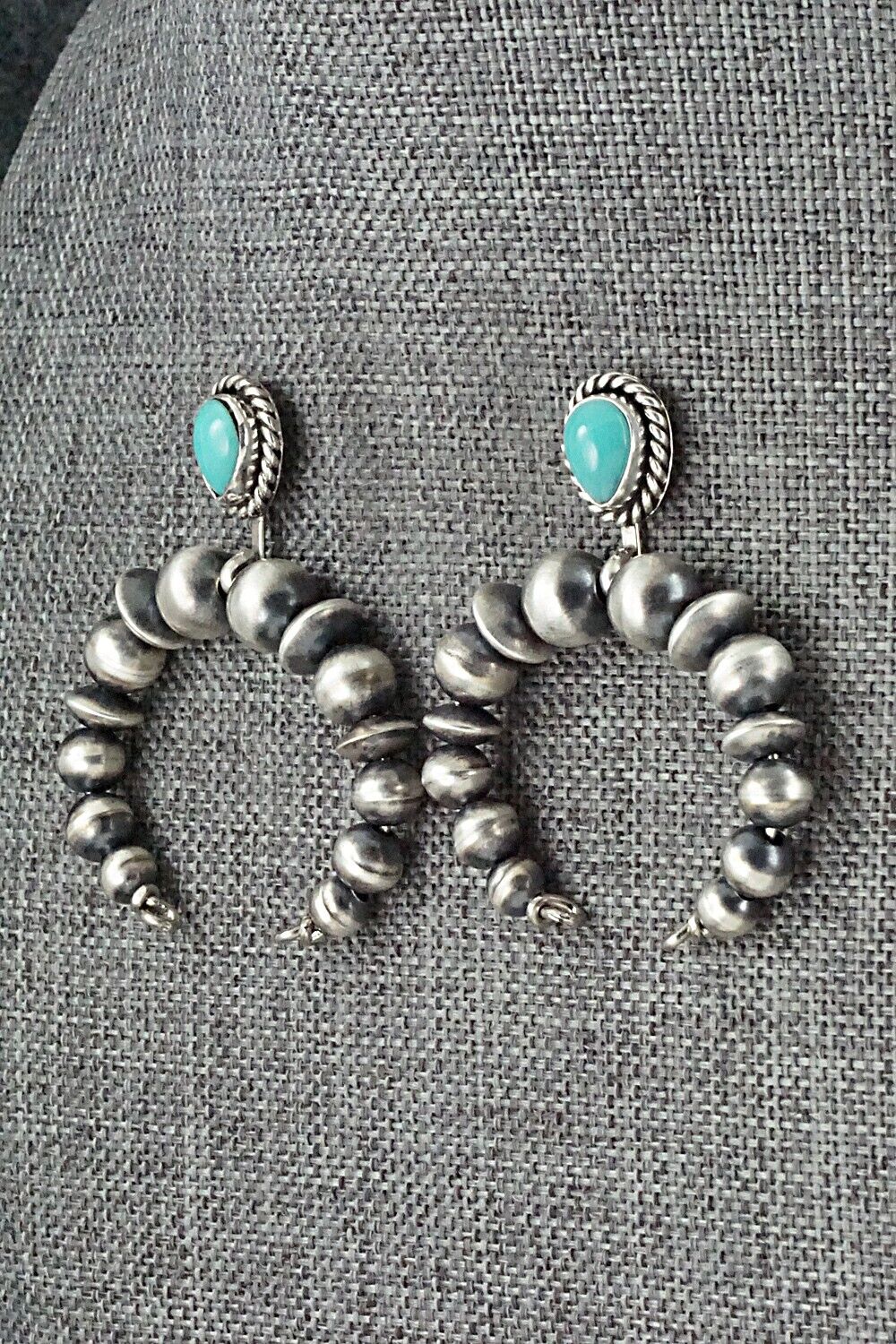 Turquoise & Sterling Silver Navajo Pearl Earrings - Amanda Larry