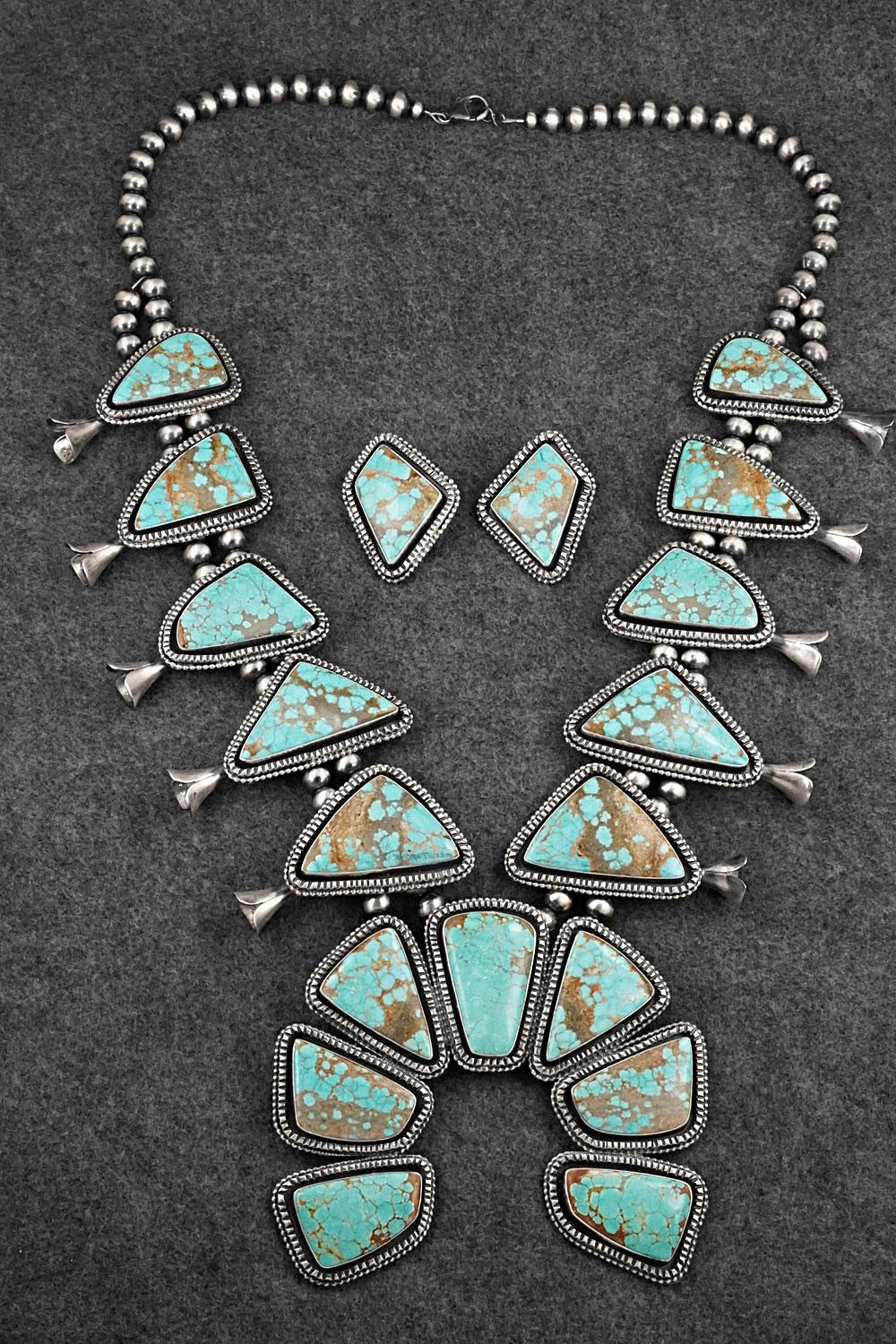 Turquoise & Sterling Silver Squash Blossom Set - Paul Livingston