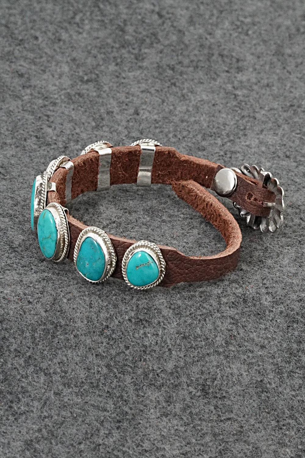 Turquoise, Sterling Silver & Leather Bracelet - Rosita Charlie