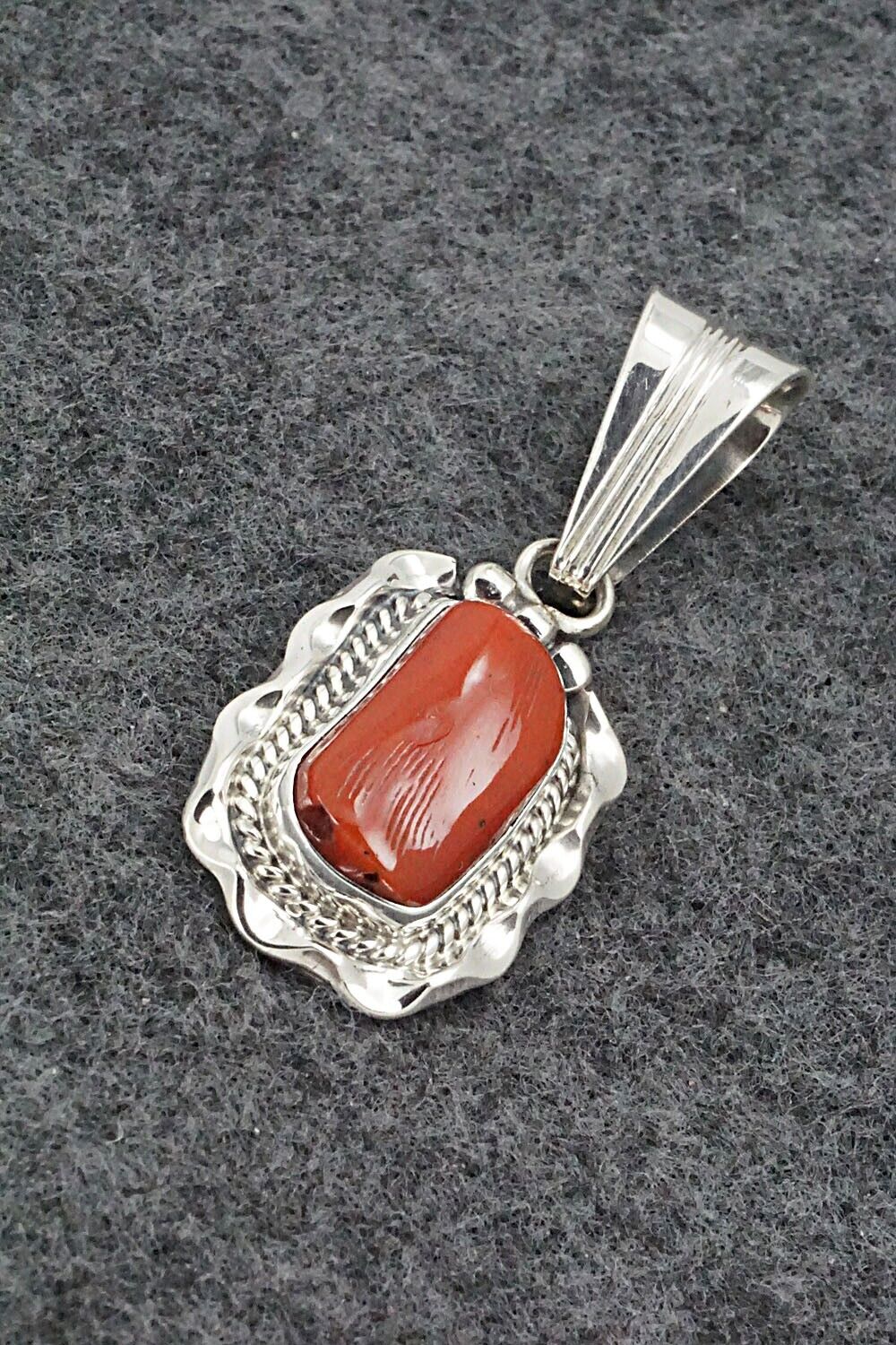 Coral & Sterling Silver Pendant - Samuel Yellowhair