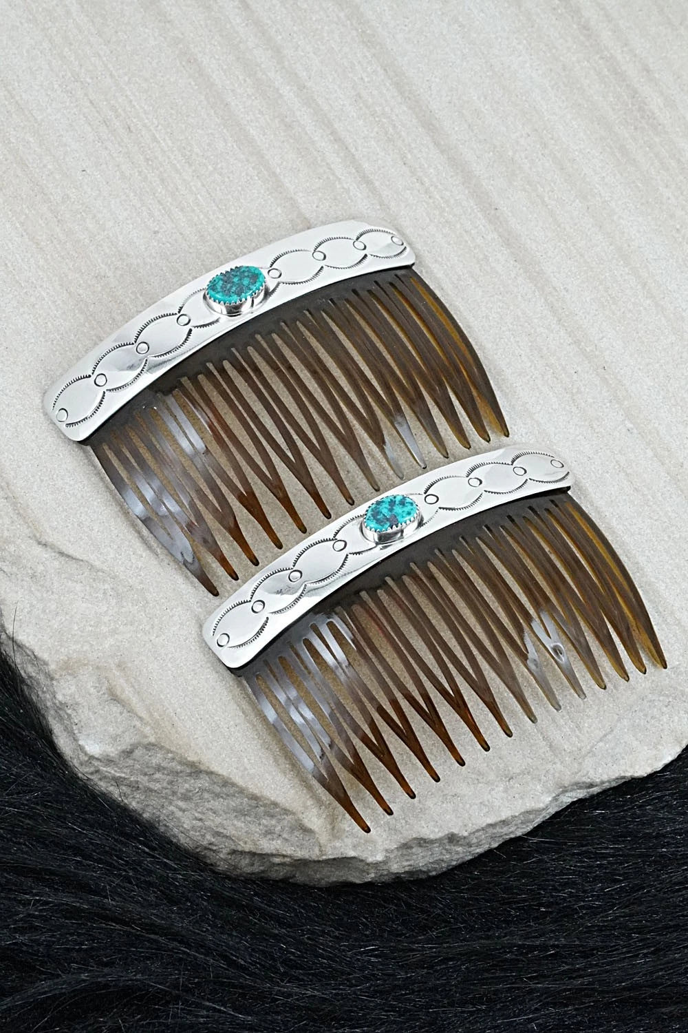 Turquoise & Sterling Silver Hair Combs - Jolene Begay