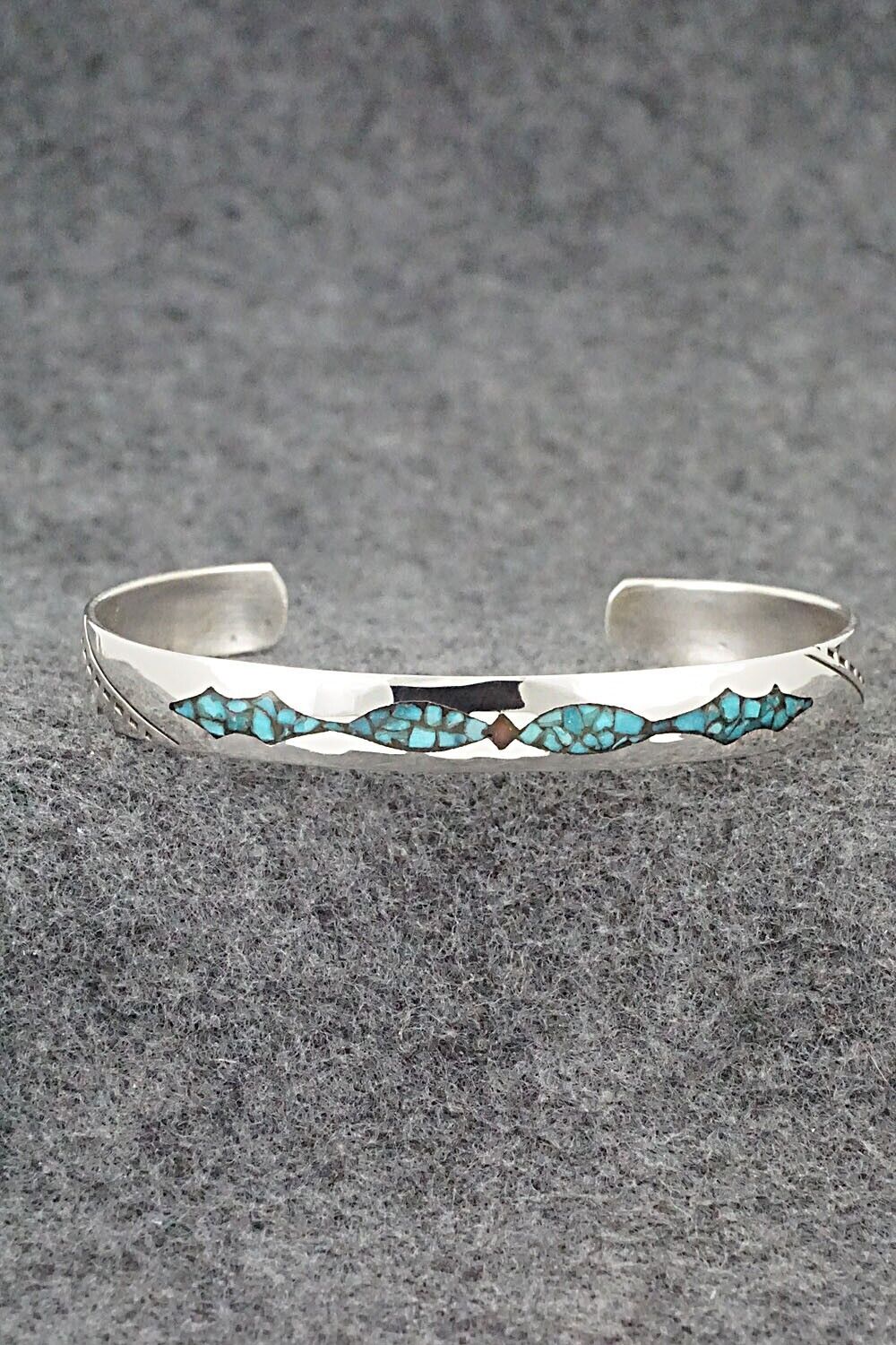 Turquoise, Coral & Sterling Silver Inlay Bracelet - Jolene Yazzie