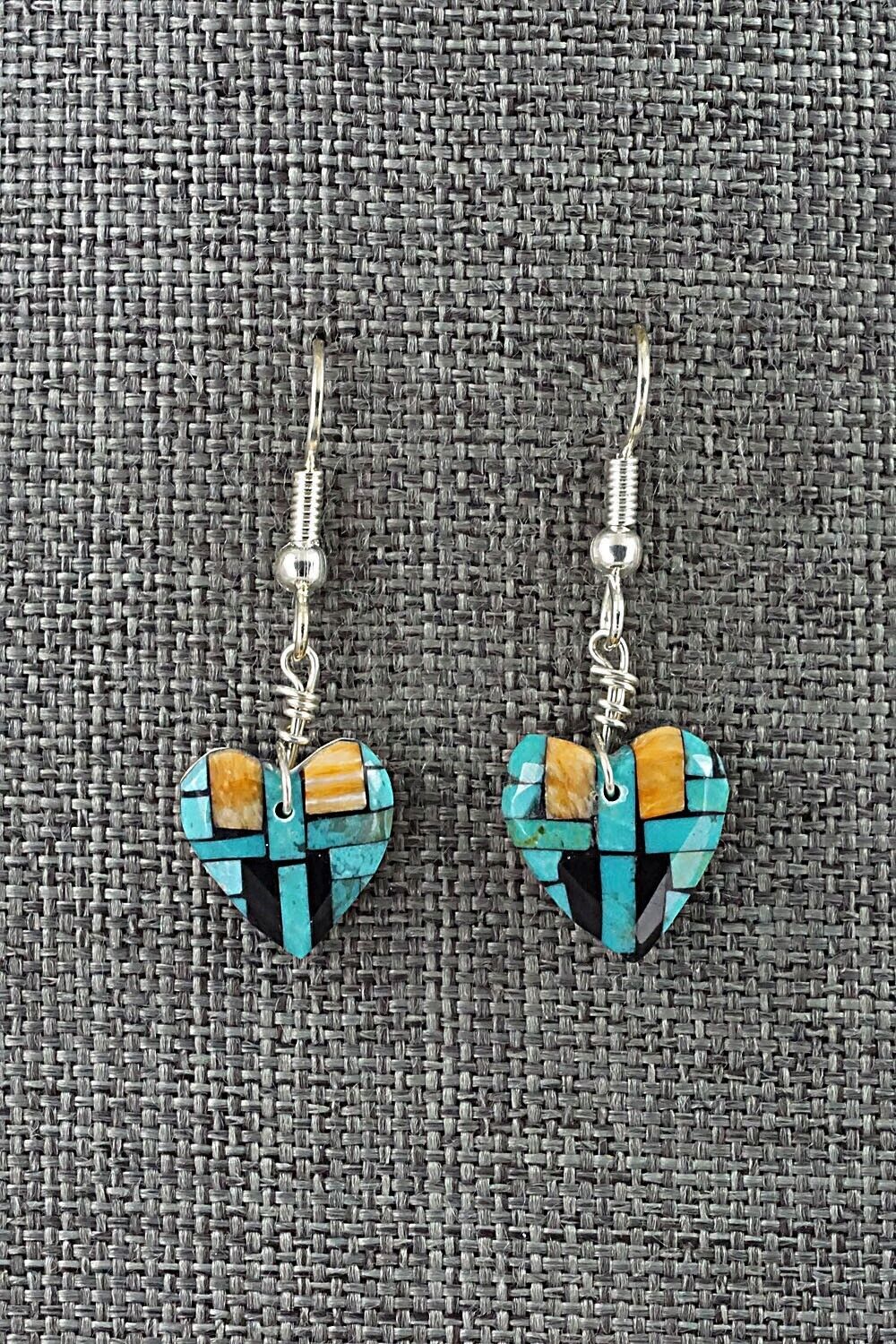 Turquoise, Spiny Oyster, Onyx & Sterling Silver Earrings - Joe Reano