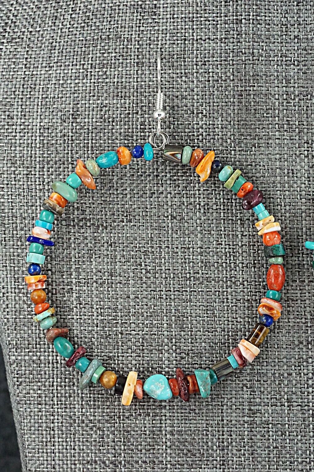 Multi Stone & Sterling Silver Hoop Earrings - Helen Tsosie