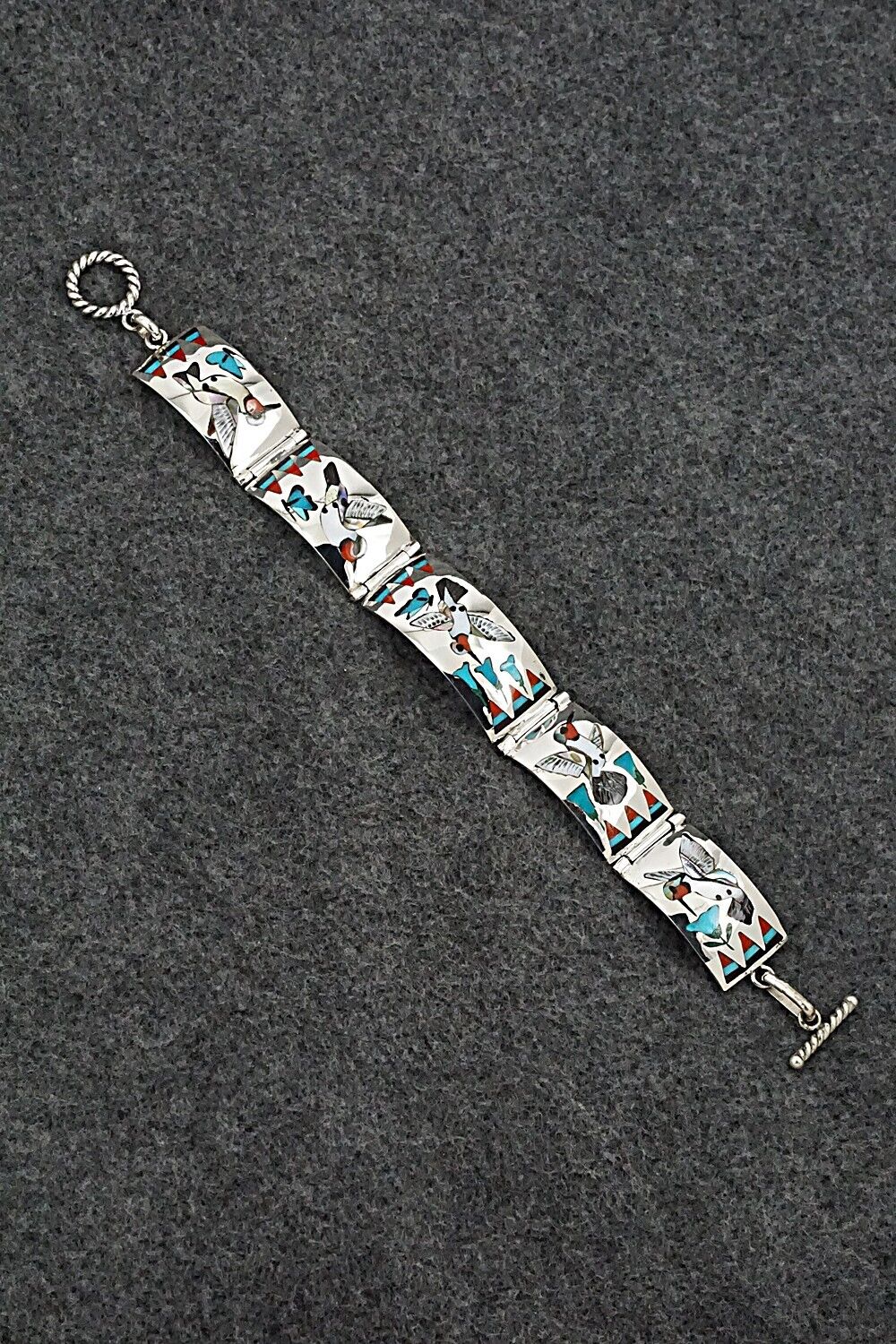 Multi-Stone & Sterling Silver Link Bracelet - Quintin Quam Sr.