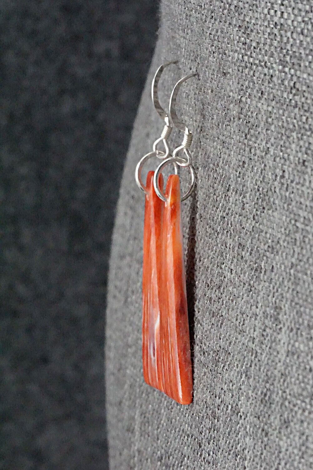 Spiny Oyster & Sterling Silver Earrings - Louise Pete