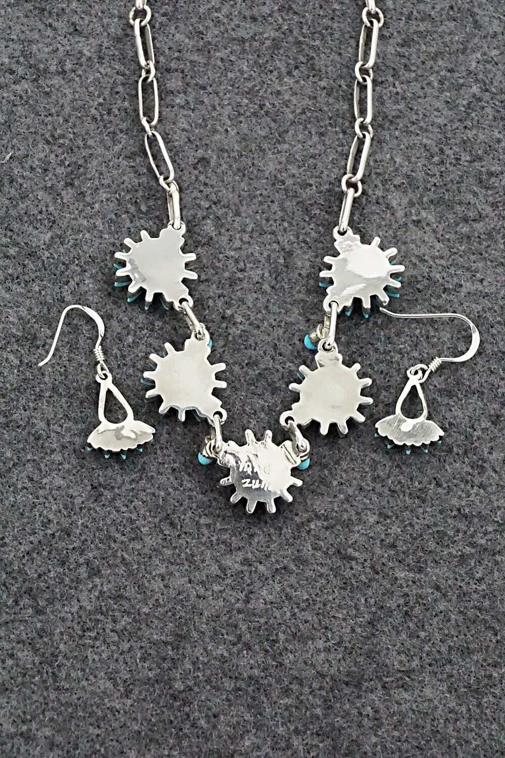 Turquoise & Sterling Silver Necklace and Earrings Set - Mildred Ukestine