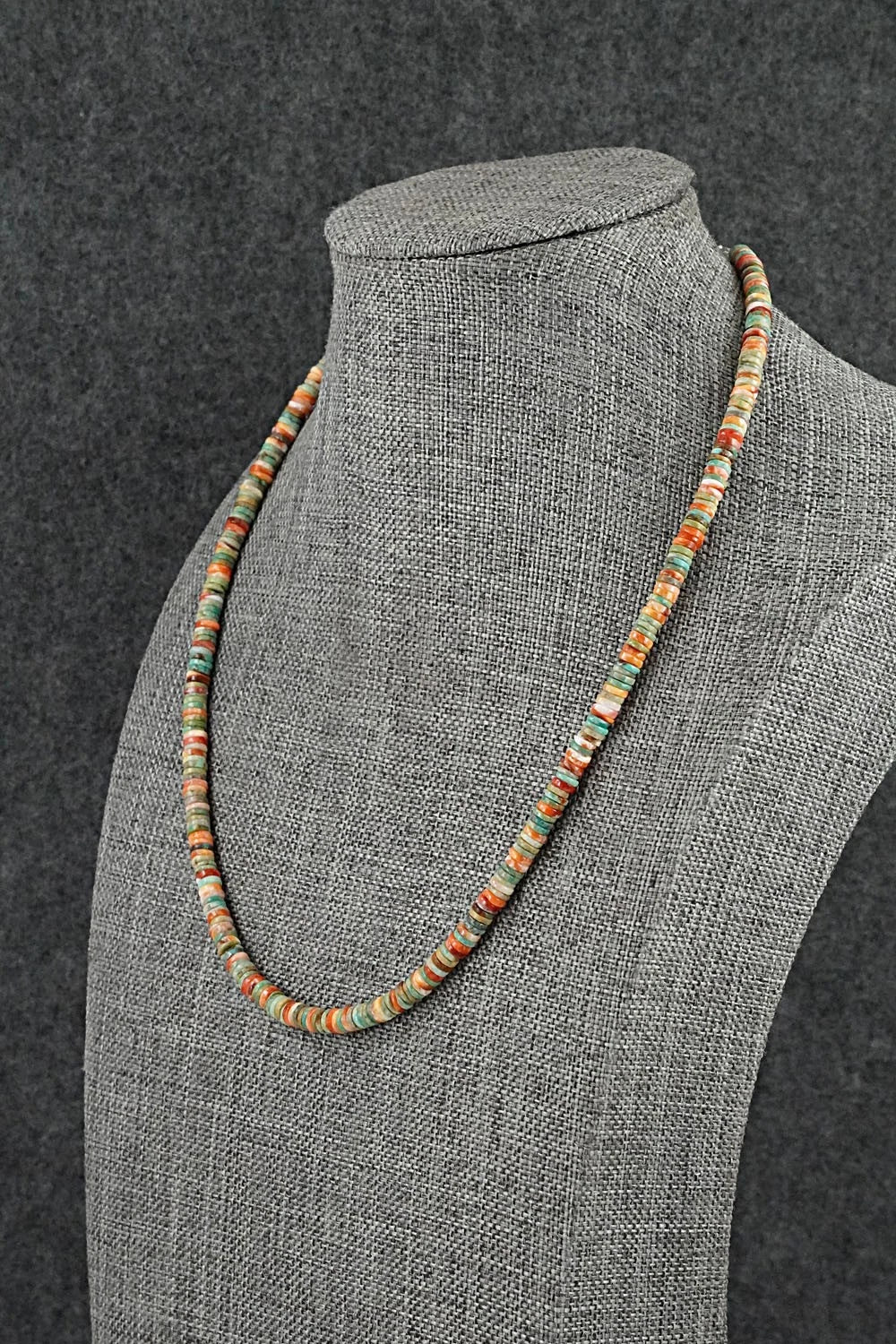 Turquoise, Spiny Oyster & Sterling Silver Necklace 17" - Doreen Jake