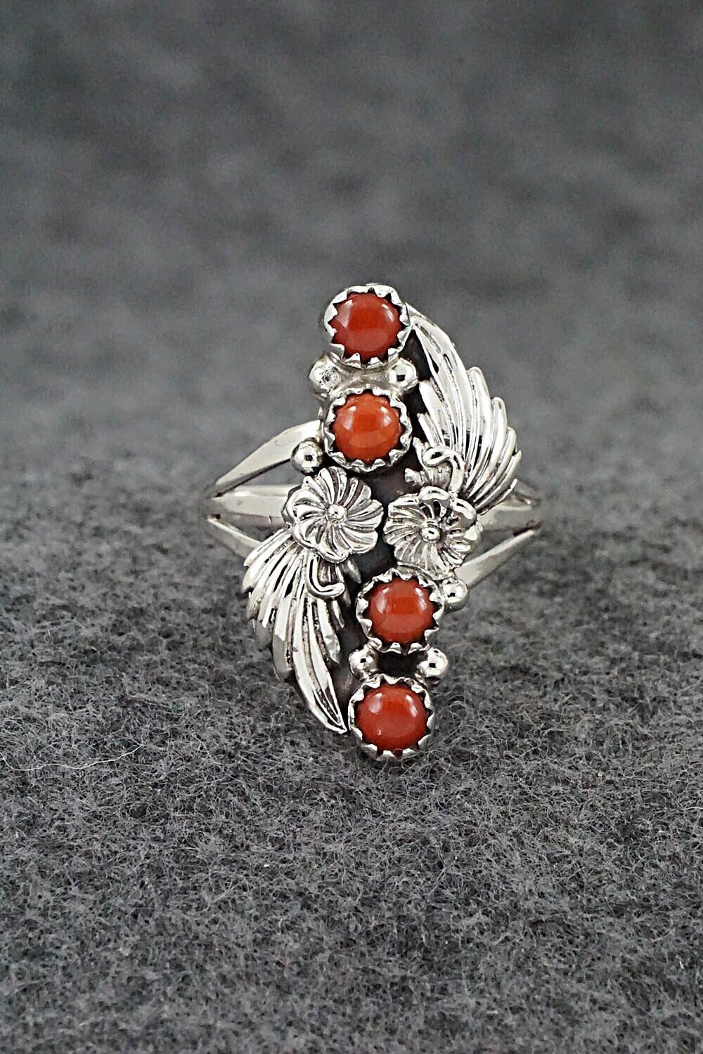 Coral & Sterling Silver Ring - Alice Rose Saunders - Size 8