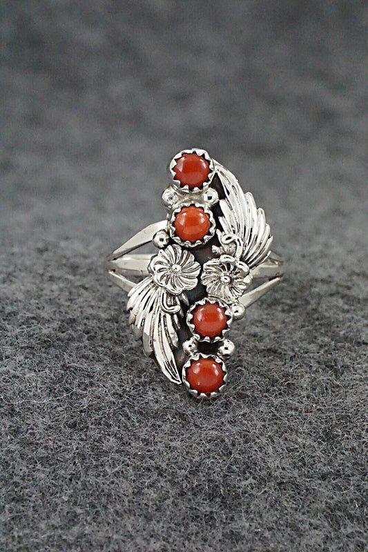 Coral & Sterling Silver Ring - Alice Rose Saunders - Size 8