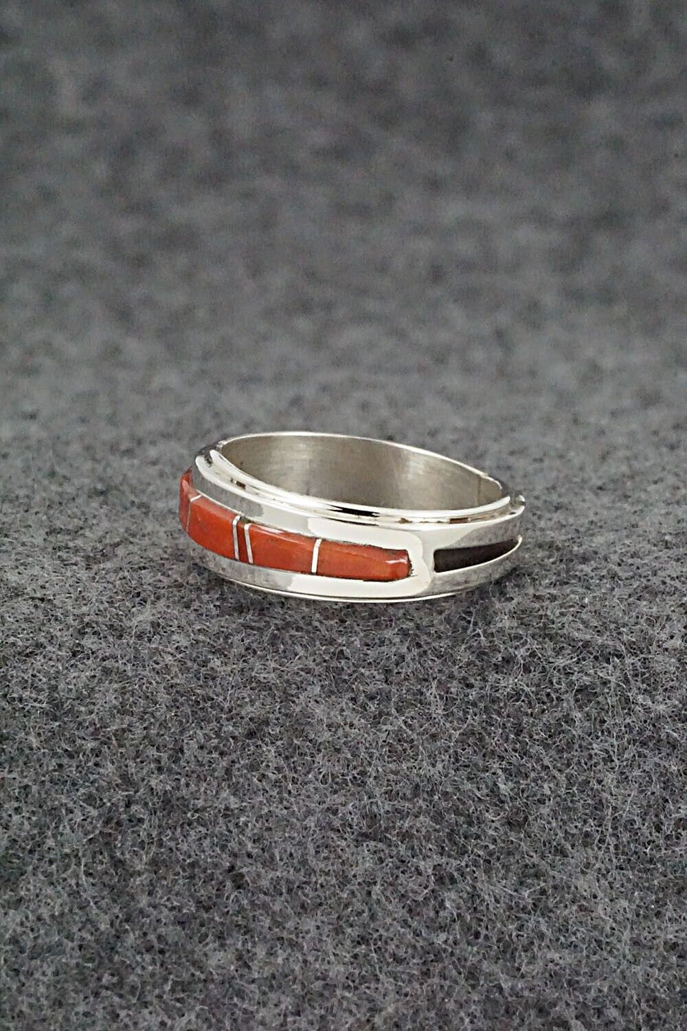 Coral & Sterling Silver Inlay Ring - Wilbert Muskett Jr. - Size 7