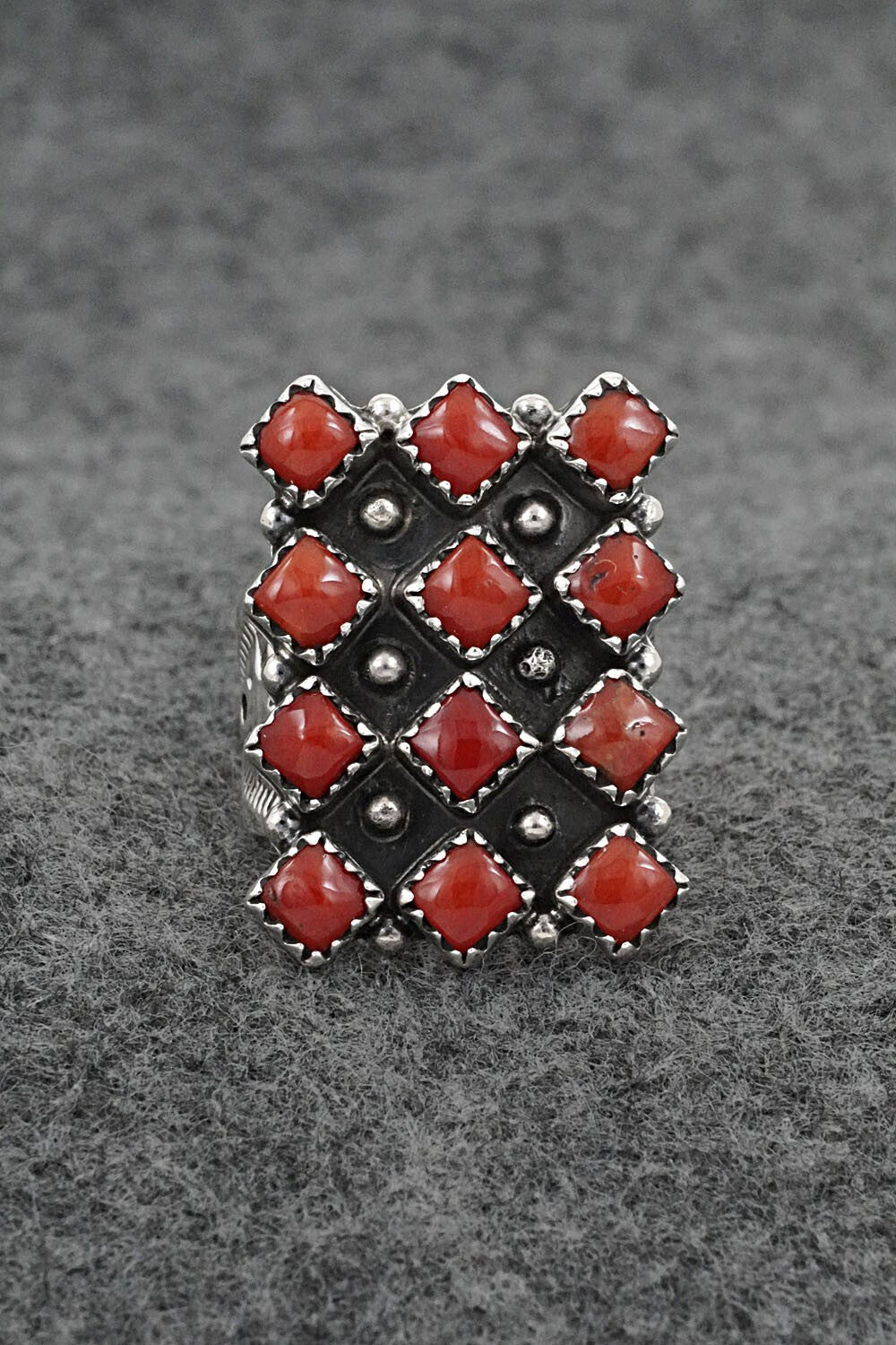 Coral & Sterling Silver Ring - Verley Betone - Size 6