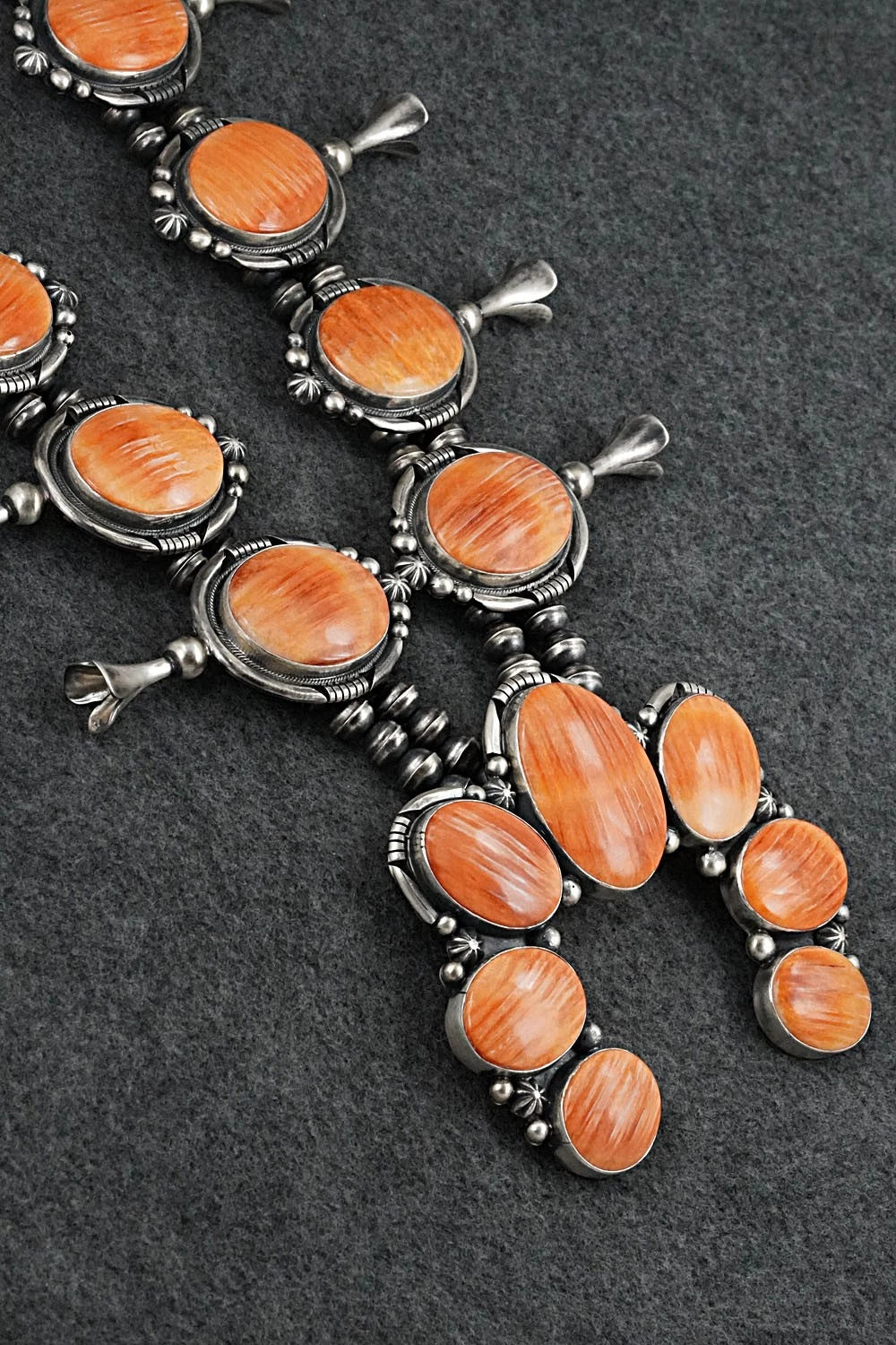 Spiny Oyster & Sterling Silver Squash Blossom Set - Paul Livingston