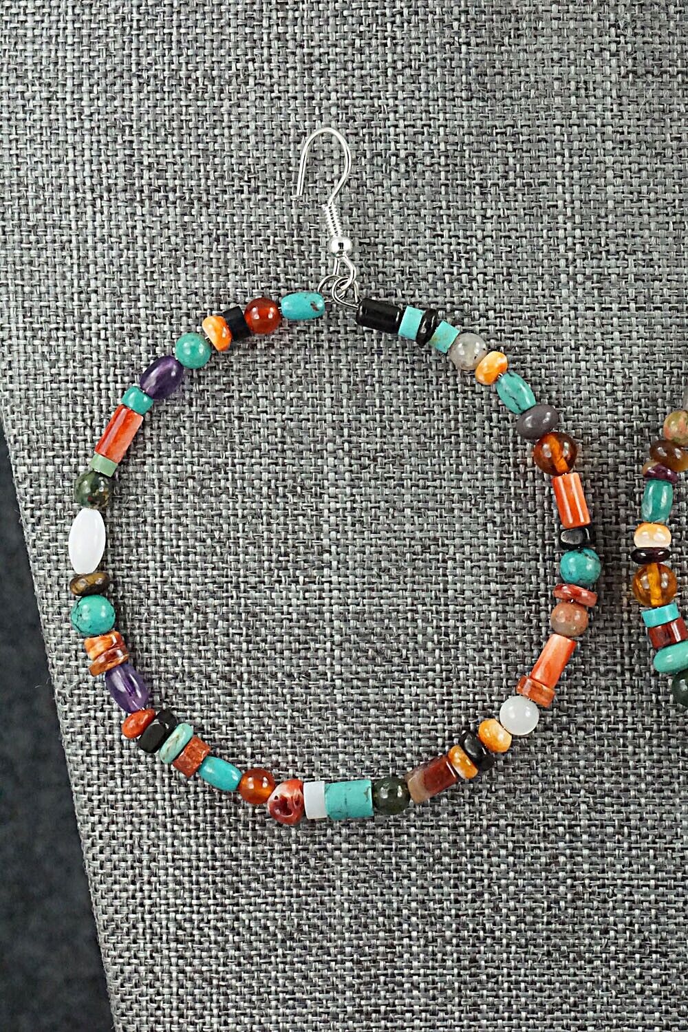 Multi Stone & Sterling Silver Hoop Earrings - Helen Tsosie