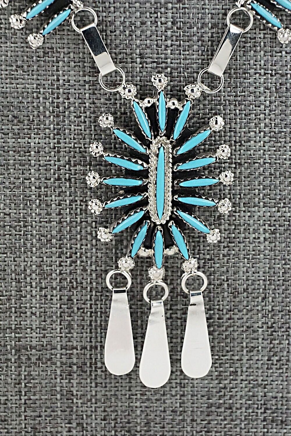 Turquoise & Sterling Silver Necklace and Earrings Set - Jack Etsate
