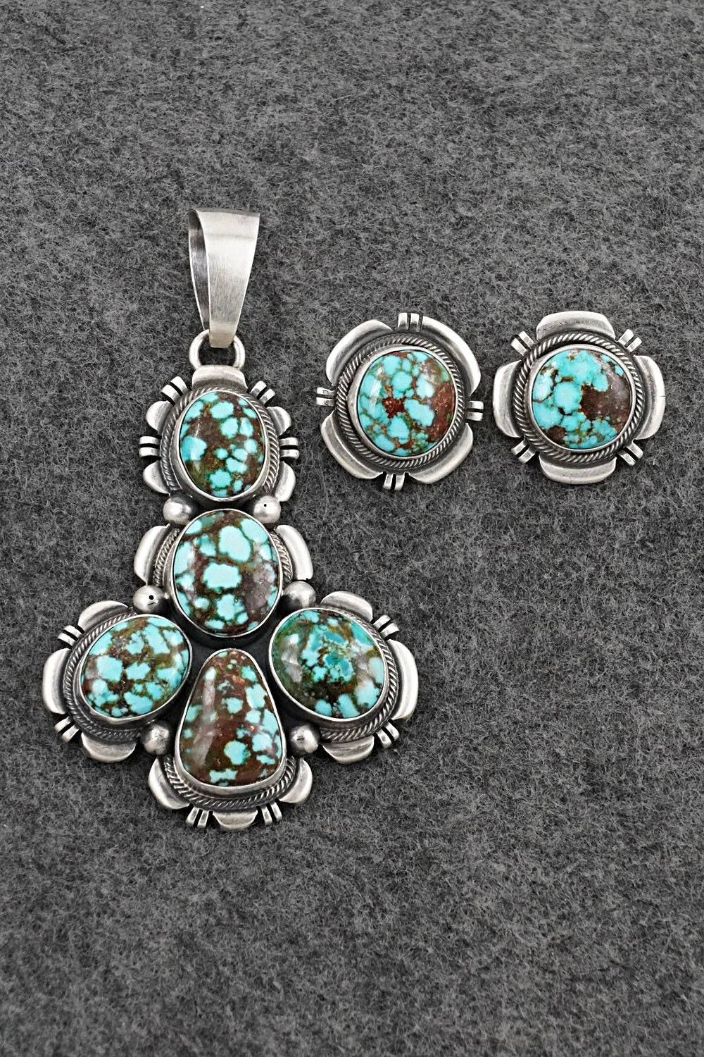 Turquoise & Sterling Silver Pendant and Earrings Set - Mark Yazzie