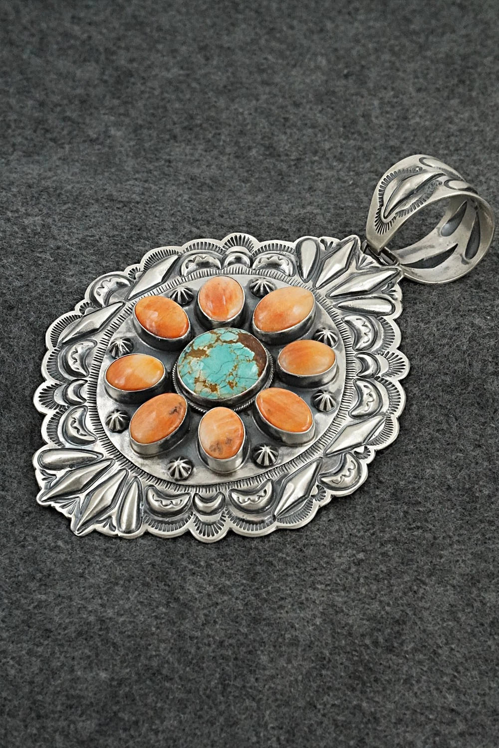 Turquoise, Spiny Oyster & Sterling Silver Pendant - Randy Boyd