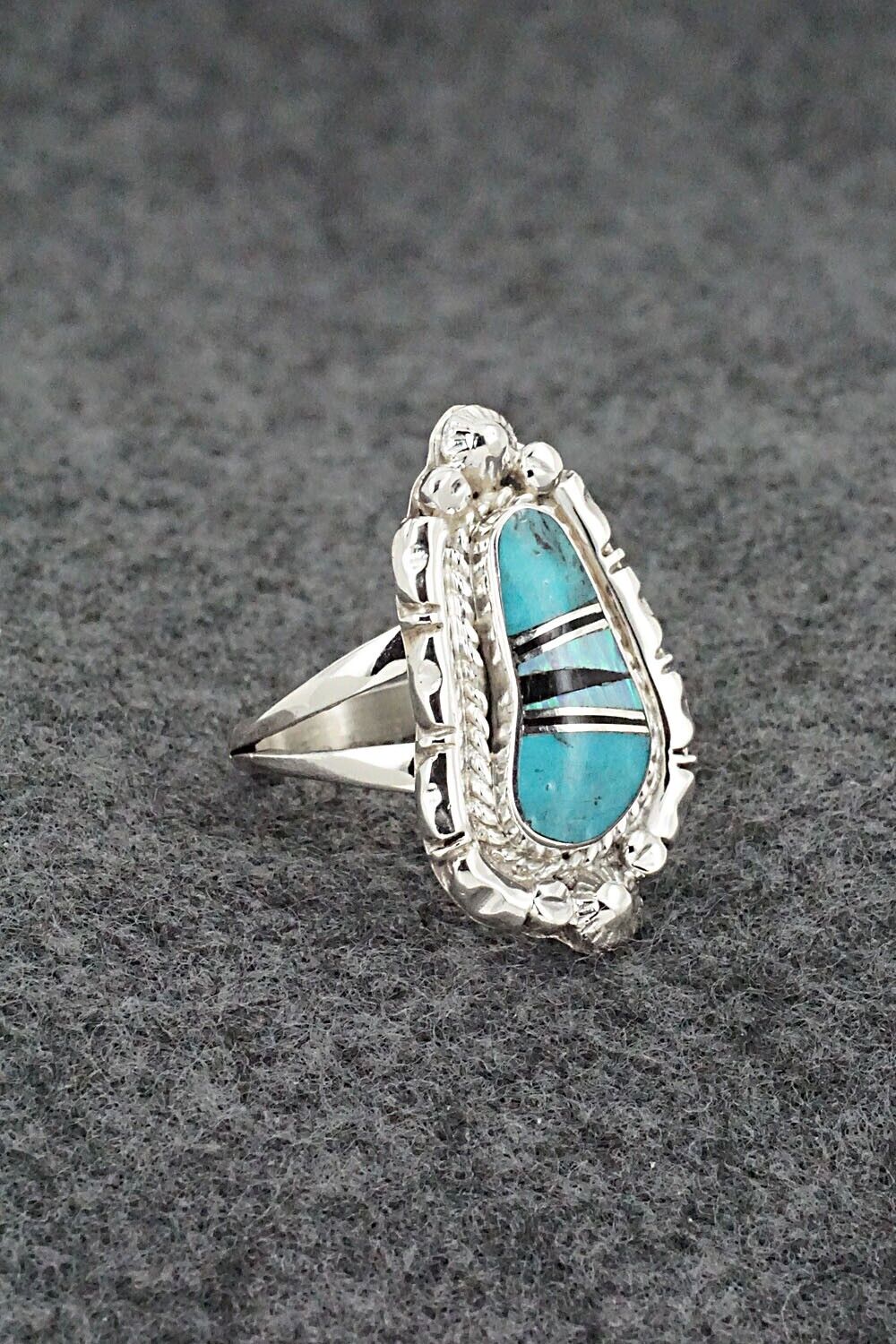 Turquoise, Onyx, Opalite & Sterling Silver Ring - James Manygoats - Size 6.25