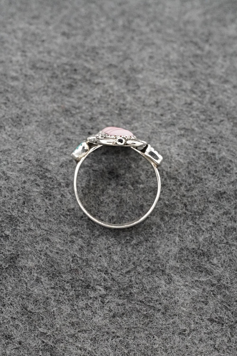 Pink Conch, Turquoise & Sterling Silver Ring - Priscilla Reeder - Size 7.5