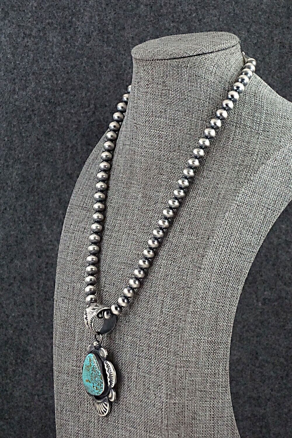 Turquoise and Sterling Silver Necklace - Gilbert Tom