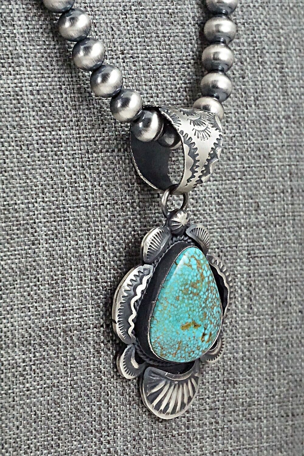 Turquoise and Sterling Silver Necklace - Gilbert Tom