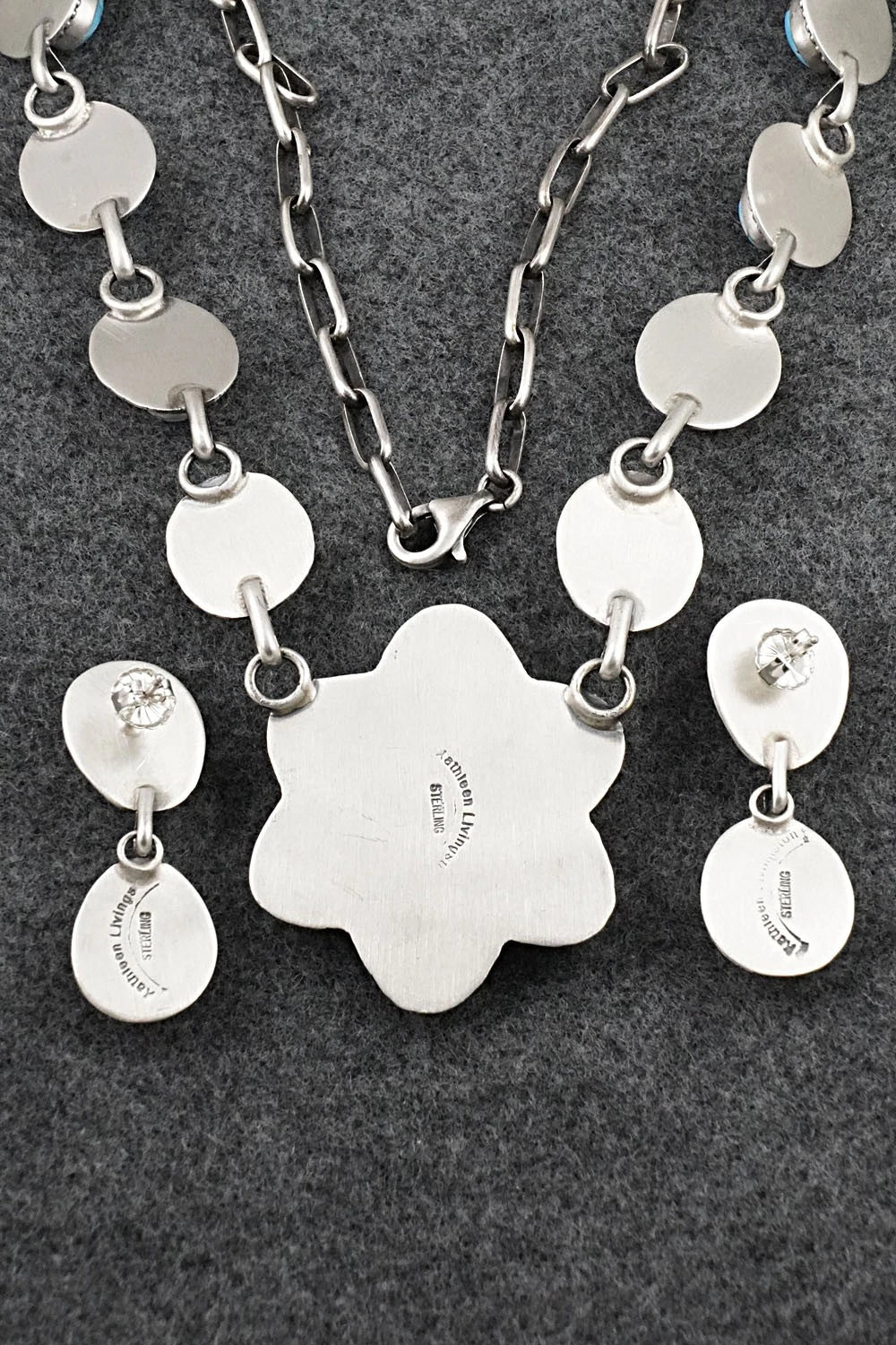 Turquoise & Sterling Silver Necklace and Earrings Set - Kathleen Livingston