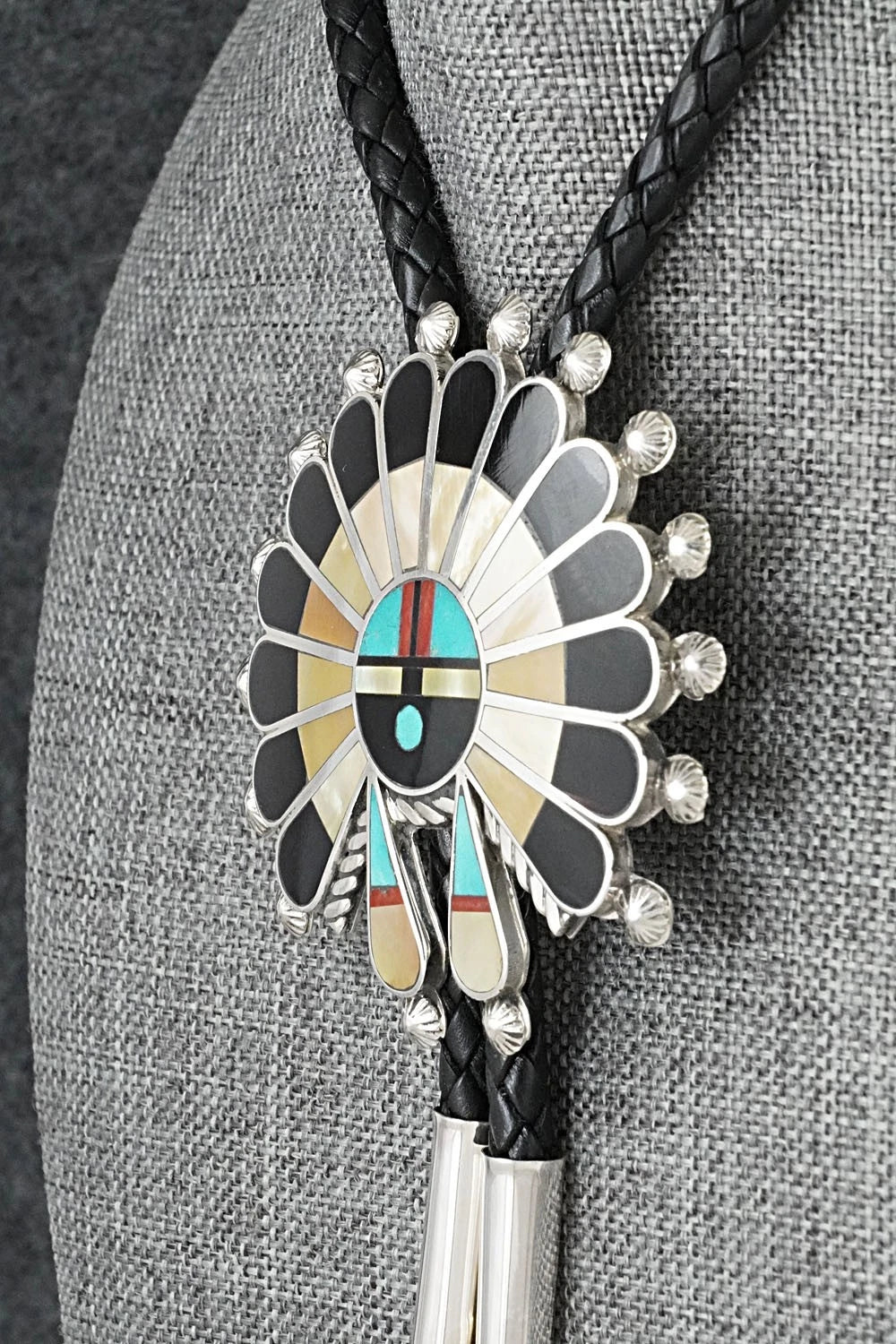Multi-Stone & Sterling Silver Inlay Bolo Tie - April Unkestine