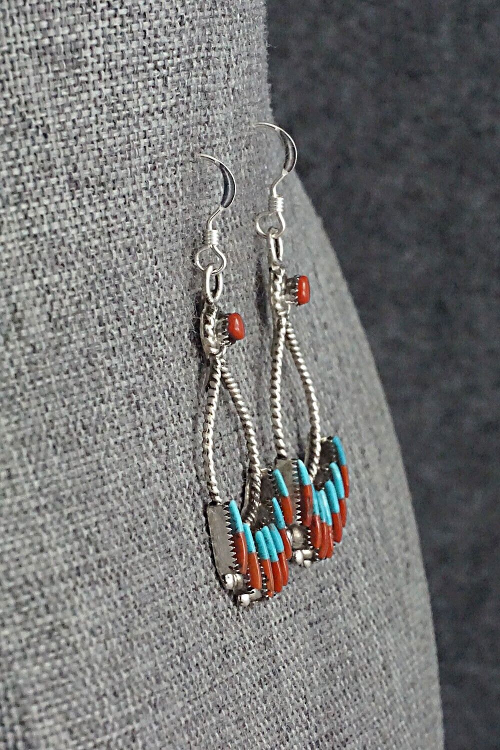 Turquoise, Coral & Sterling Silver Earrings - Carla Laconsello