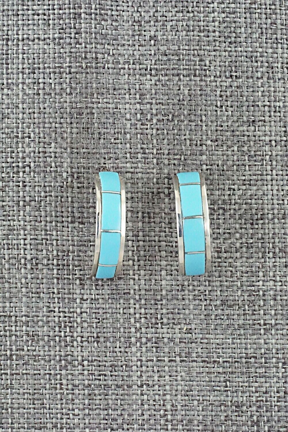 Turquoise & Sterling Silver Hoop Earrings - Claressa Kylestewa