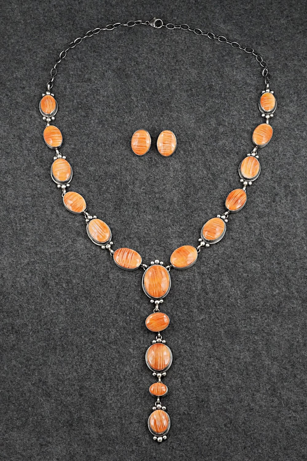 Spiny Oyster & Sterling Silver Necklace and Earrings Set - Kathleen Livingston
