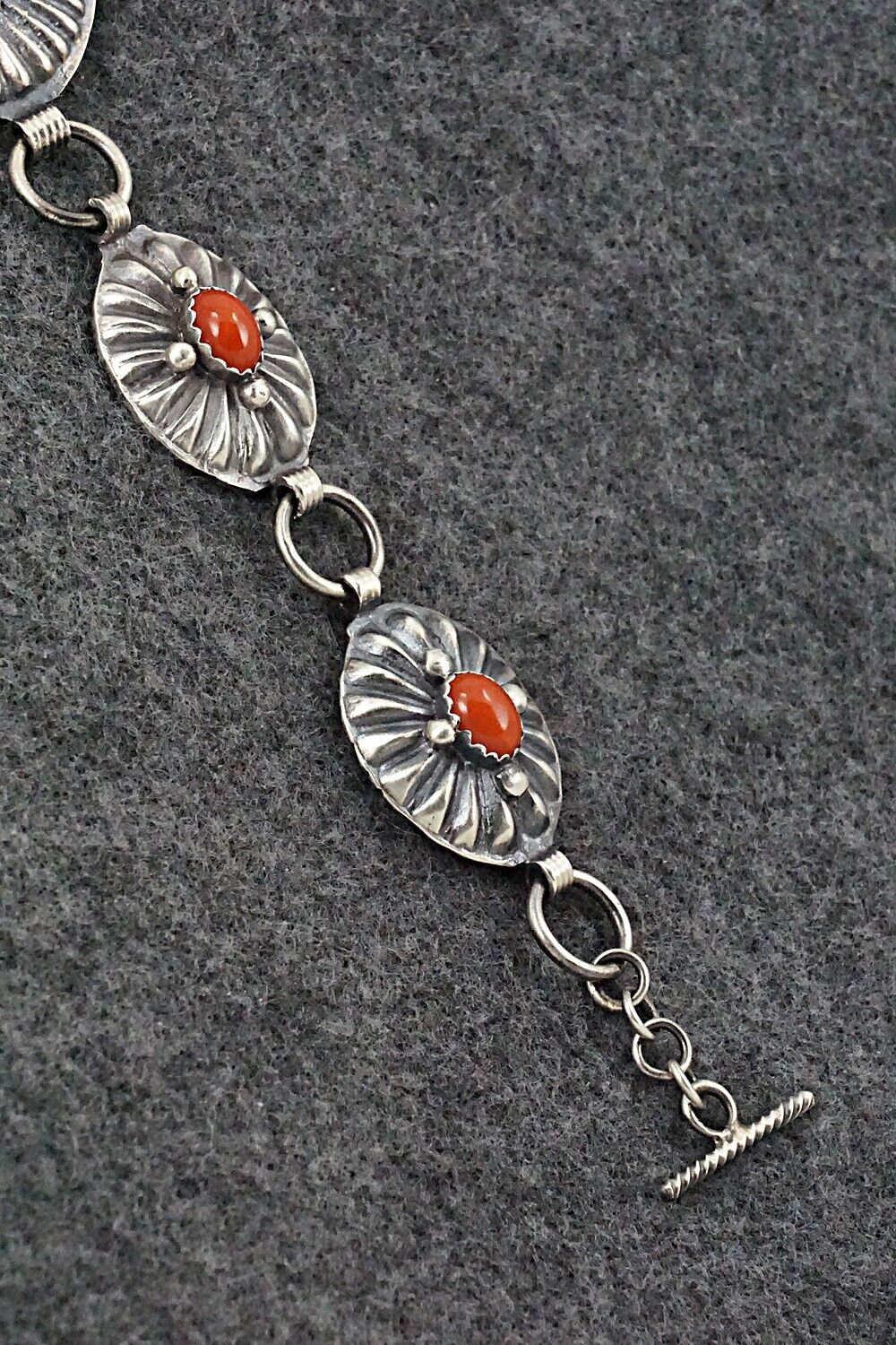 Coral and Sterling Silver Link Bracelet - Andrew Gordon